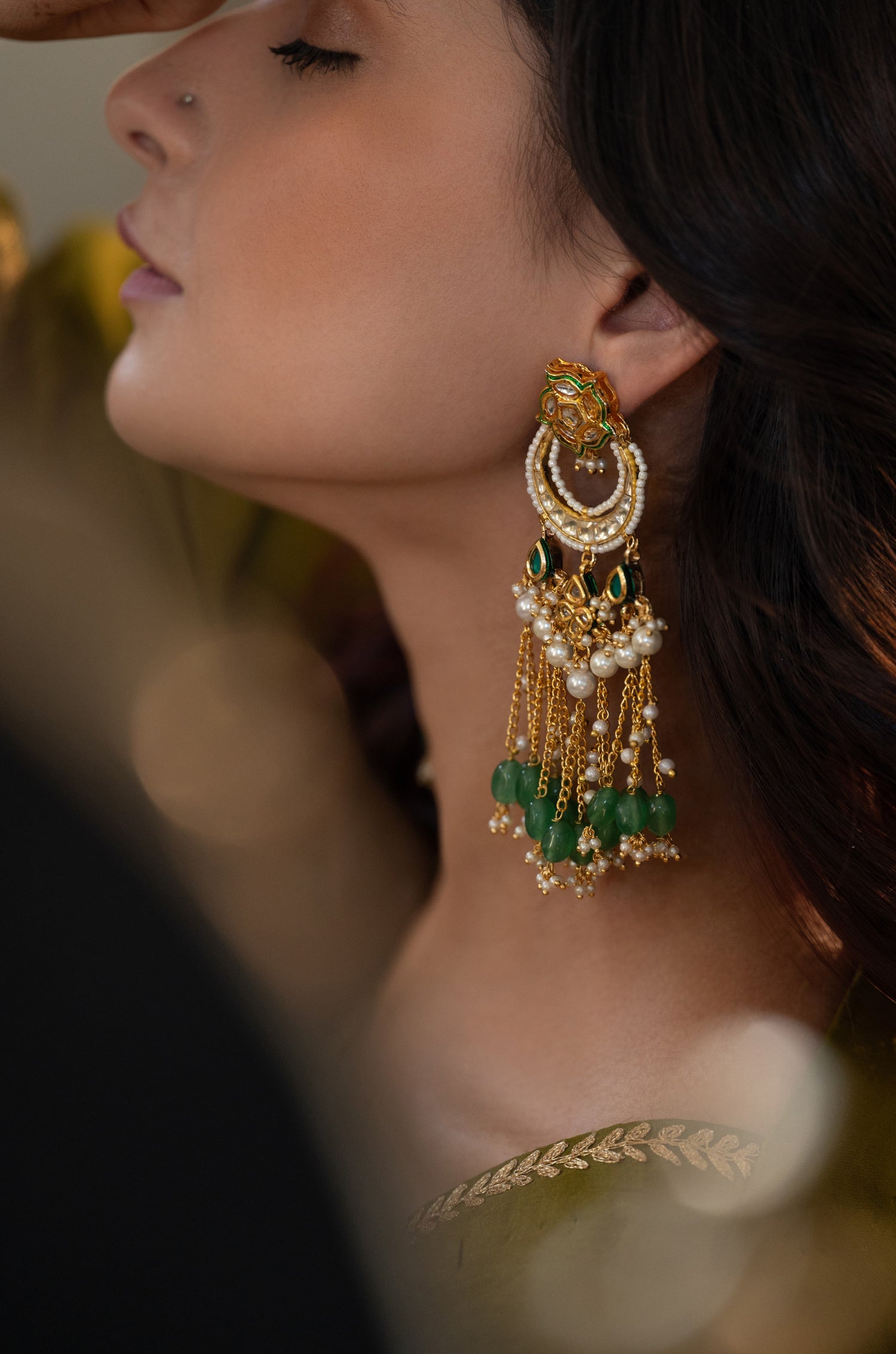 Aagvi Mint Kundan Earrings
