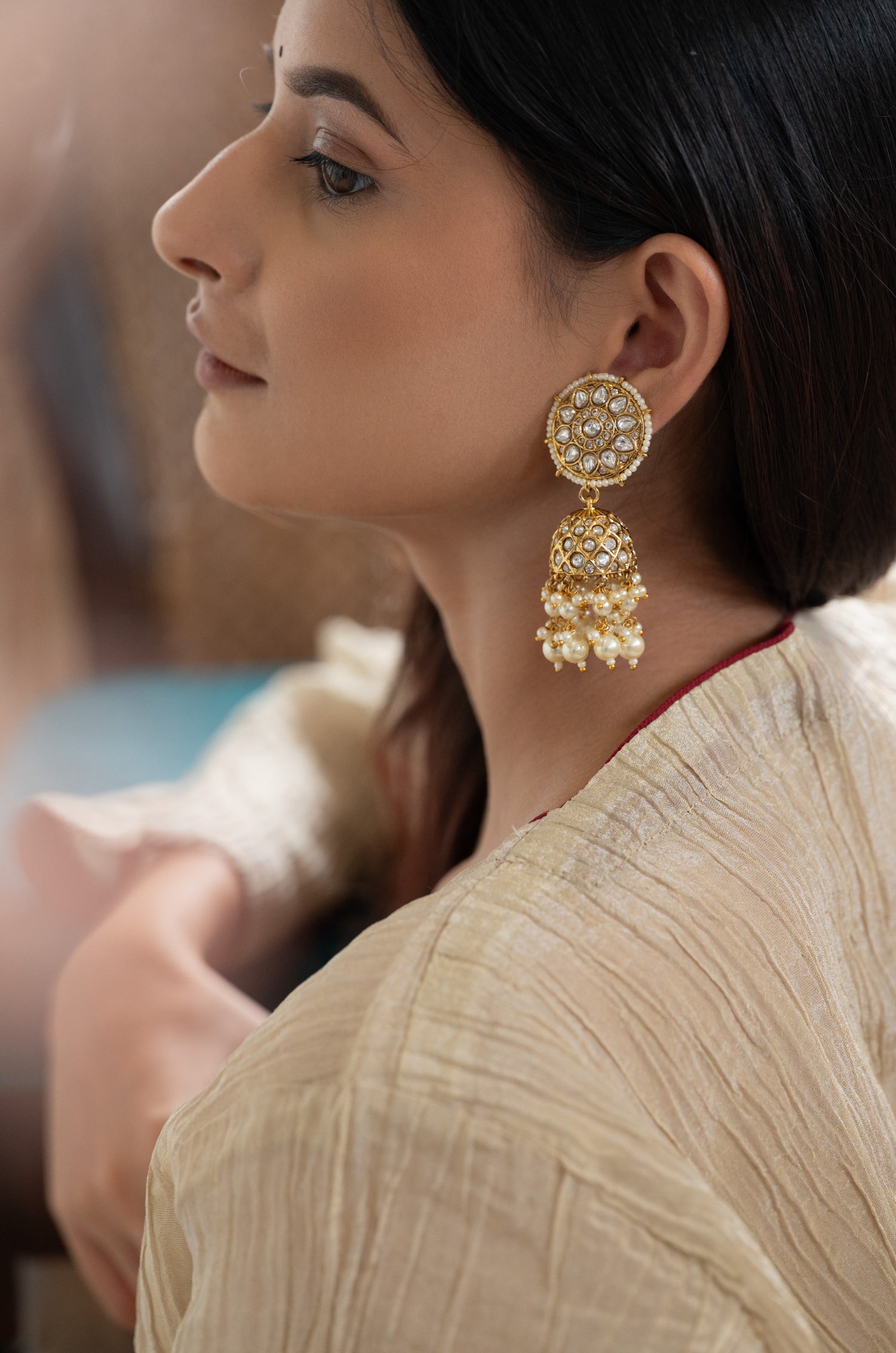 Jabneet Kundan Jhumka Earrings