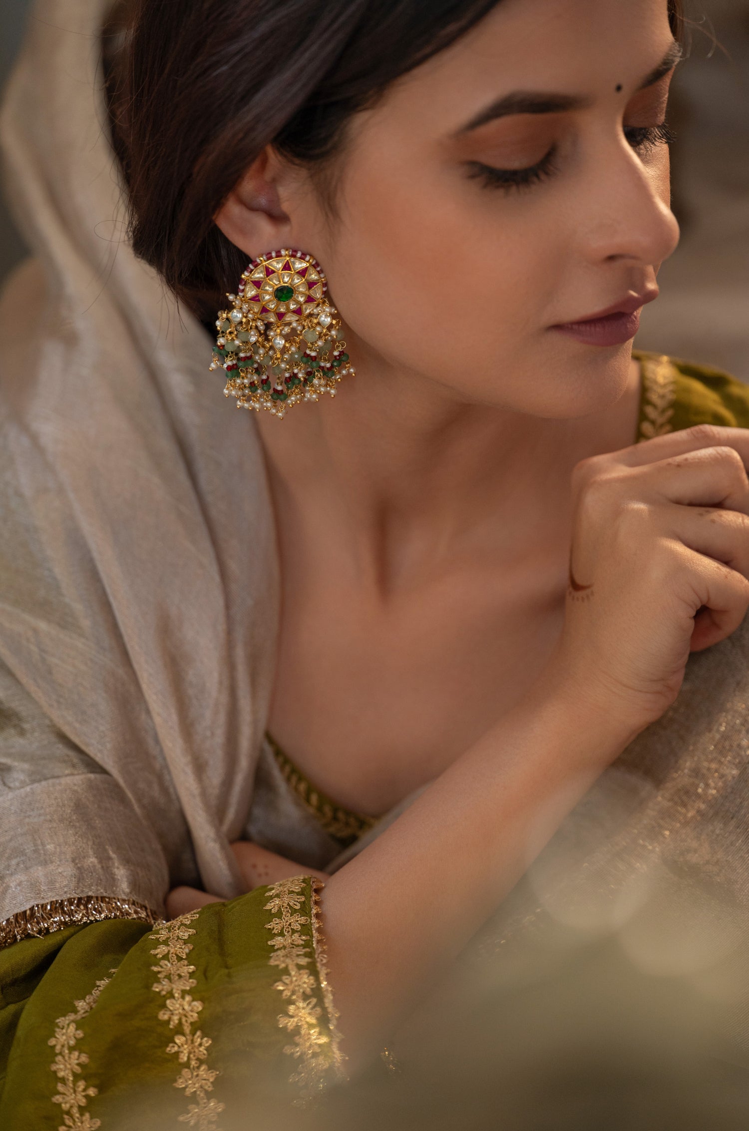 Jivi Red Kundan Earrings