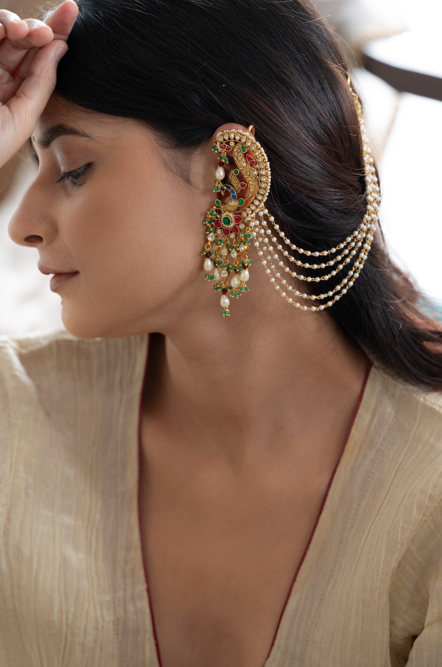 Prishika Mint Kundan Earcuff Earrings