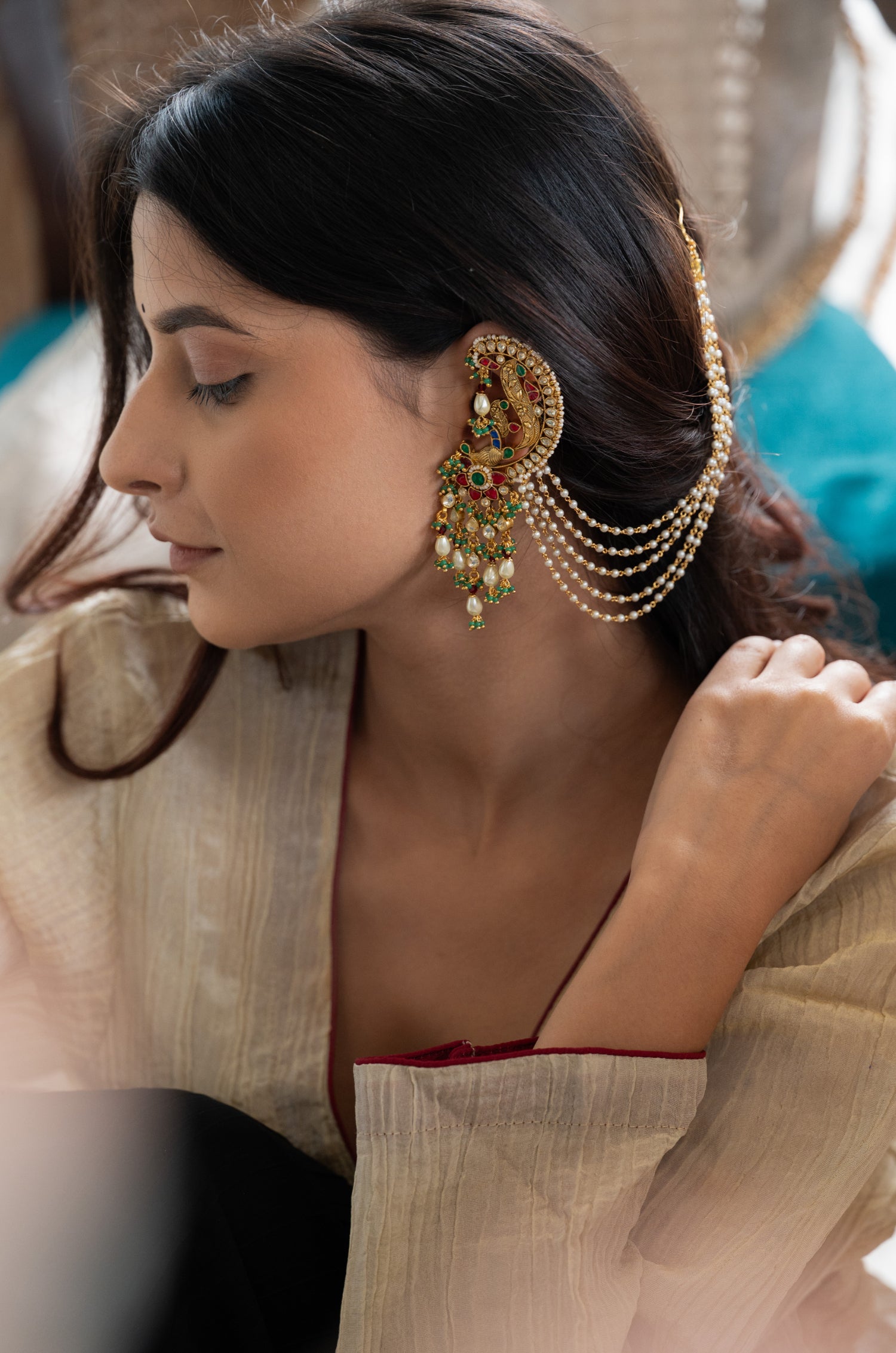 Prishika Mint Kundan Earcuff Earrings