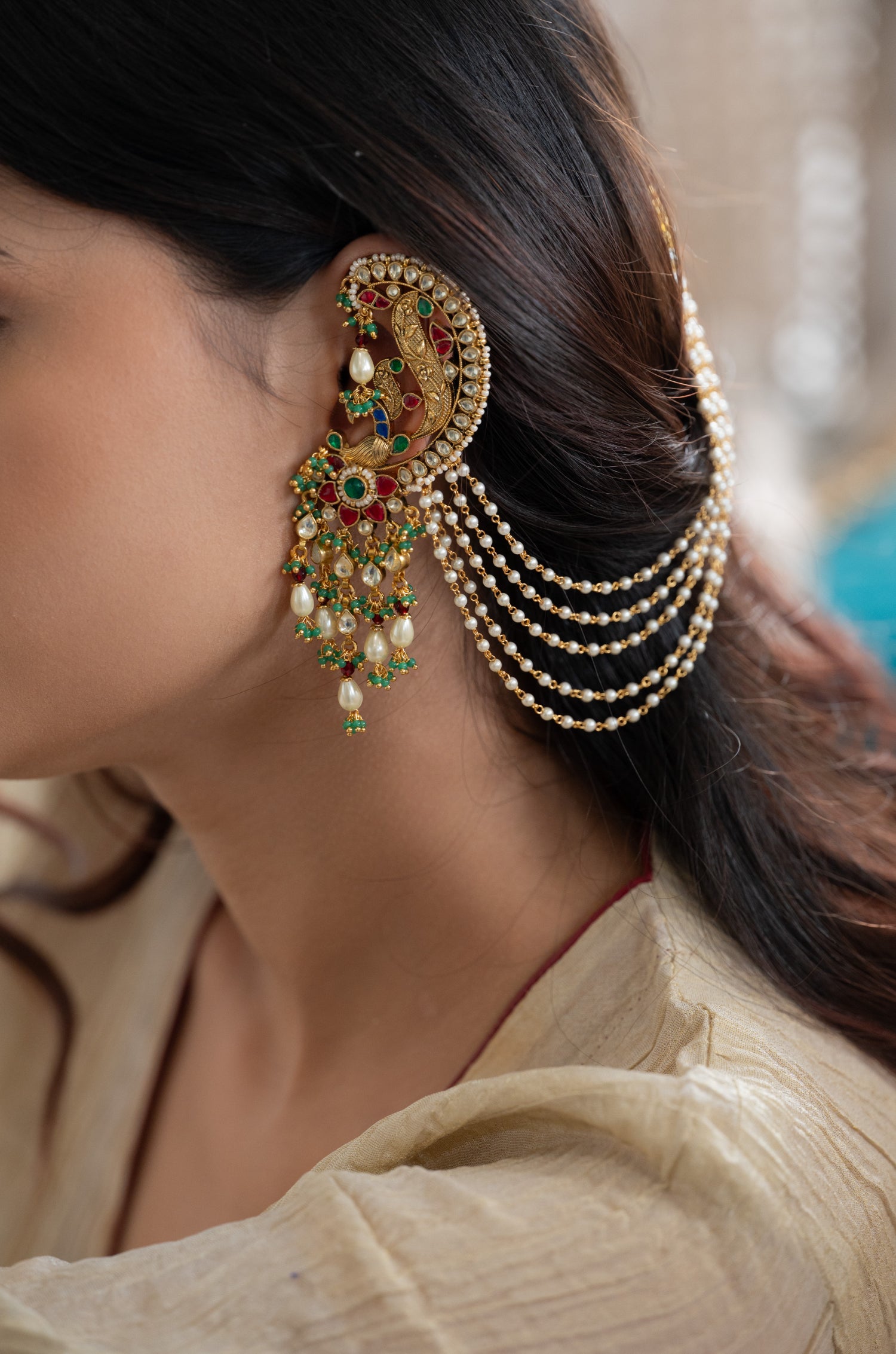Prishika Mint Kundan Earcuff Earrings