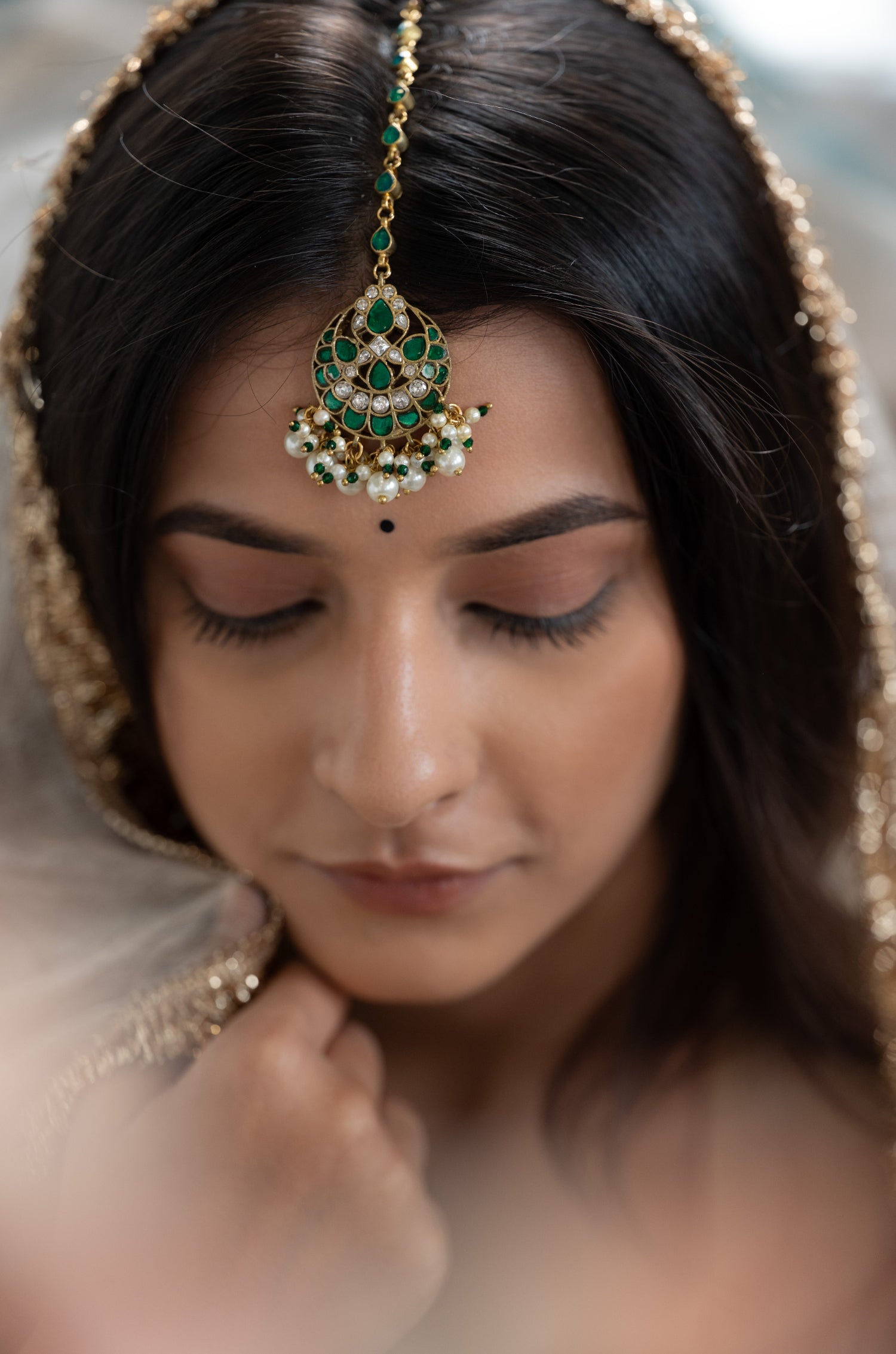 Avanya Green Kundan Maang Tikka