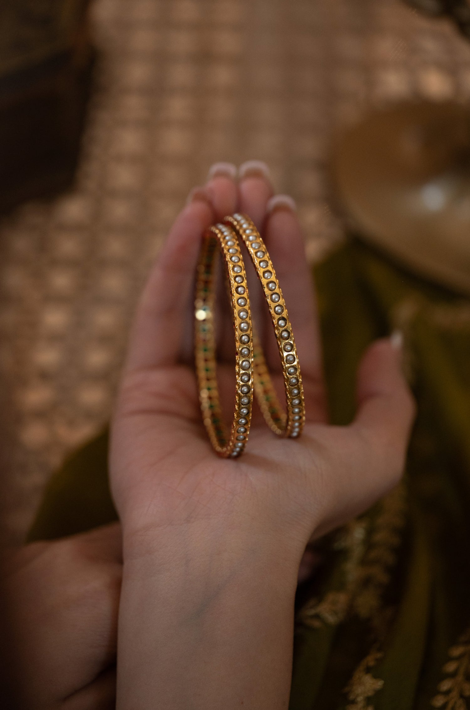 Siya Jadau Pearl Bangles - Set of 2