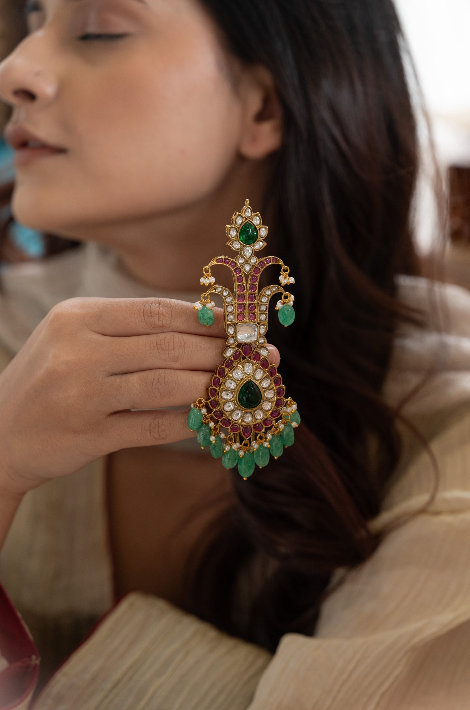 Ruhi Green Polki Kalgi