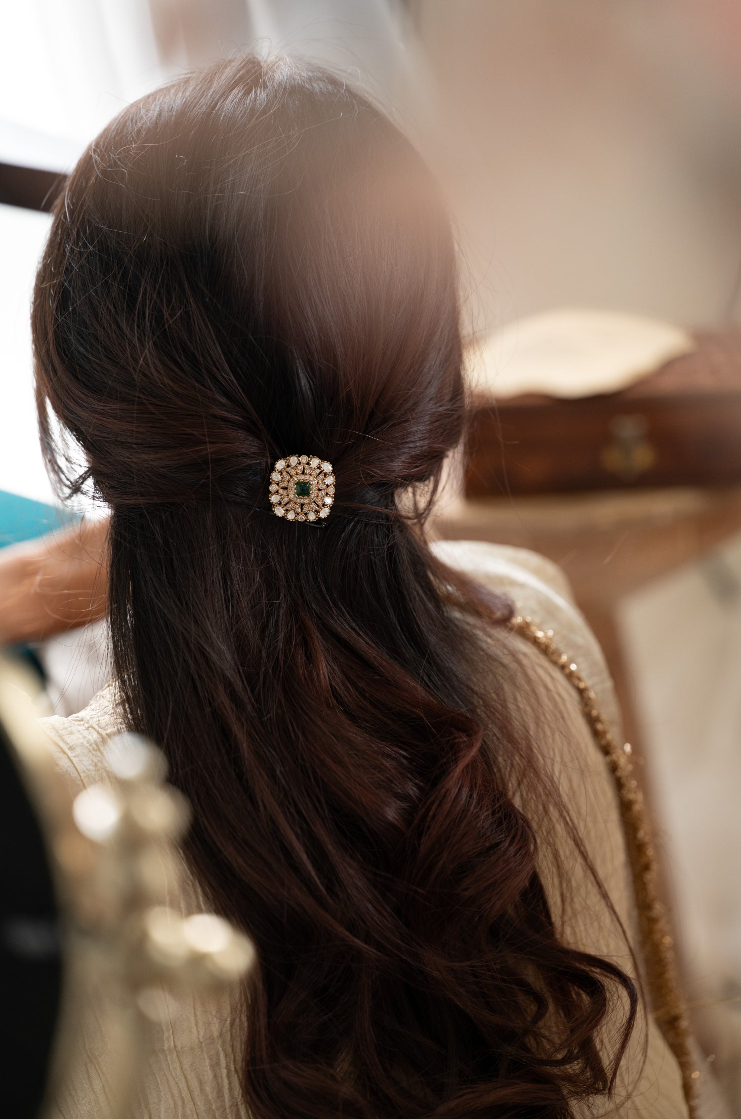 Shabri Green Polki Braid Pin