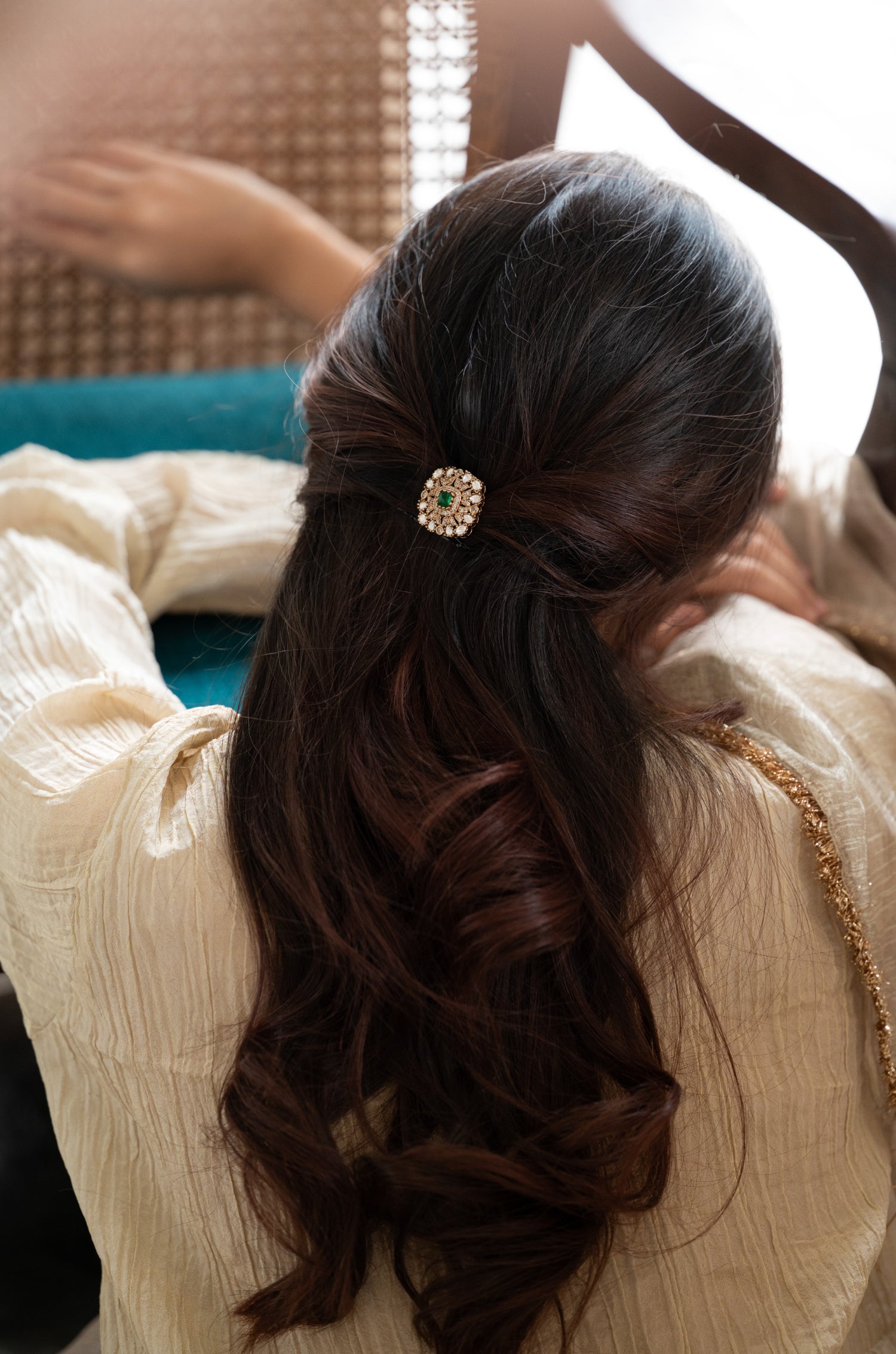Shabri Green Polki Braid Pin