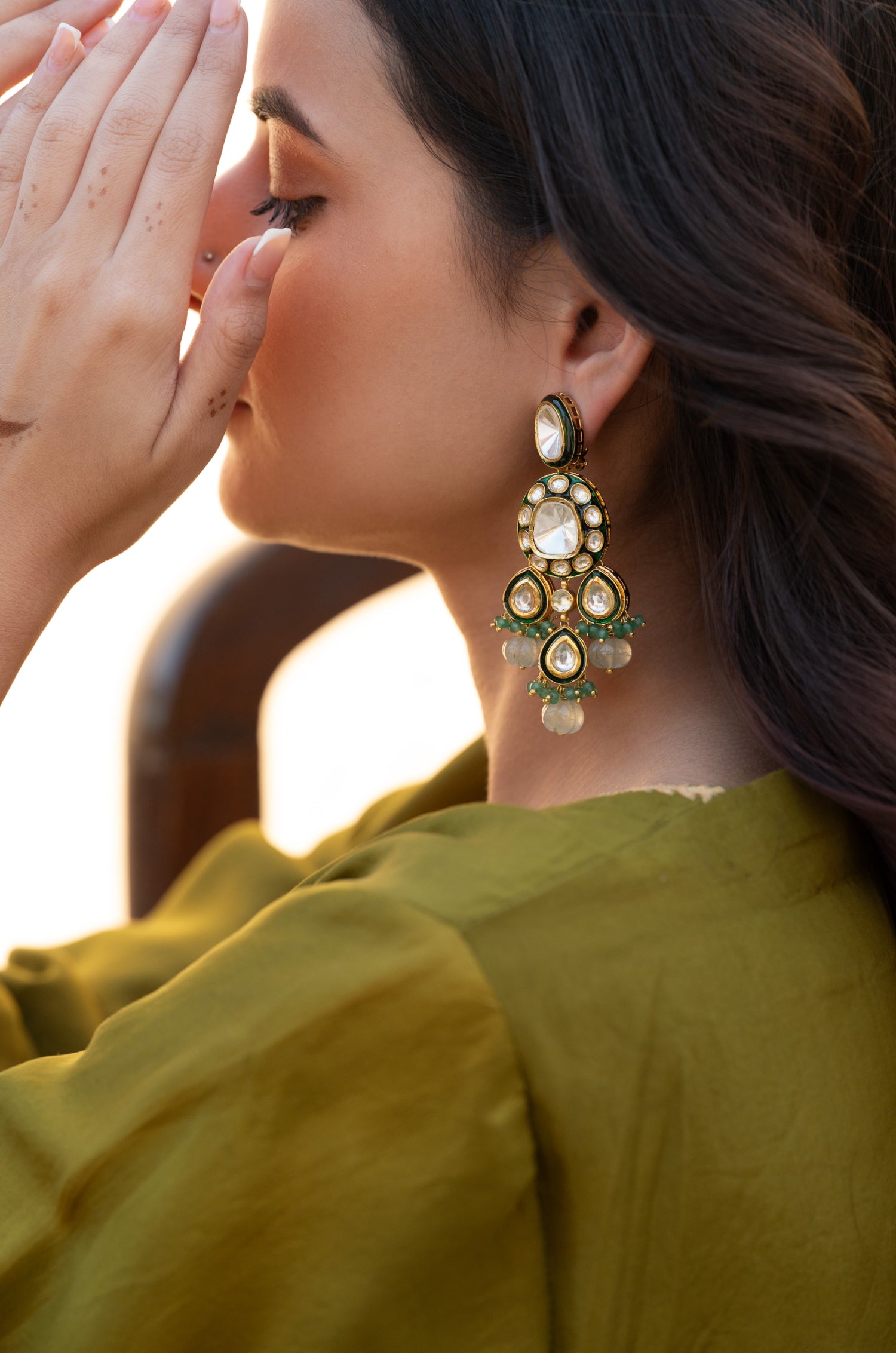 Sabrina Green Polki Earrings