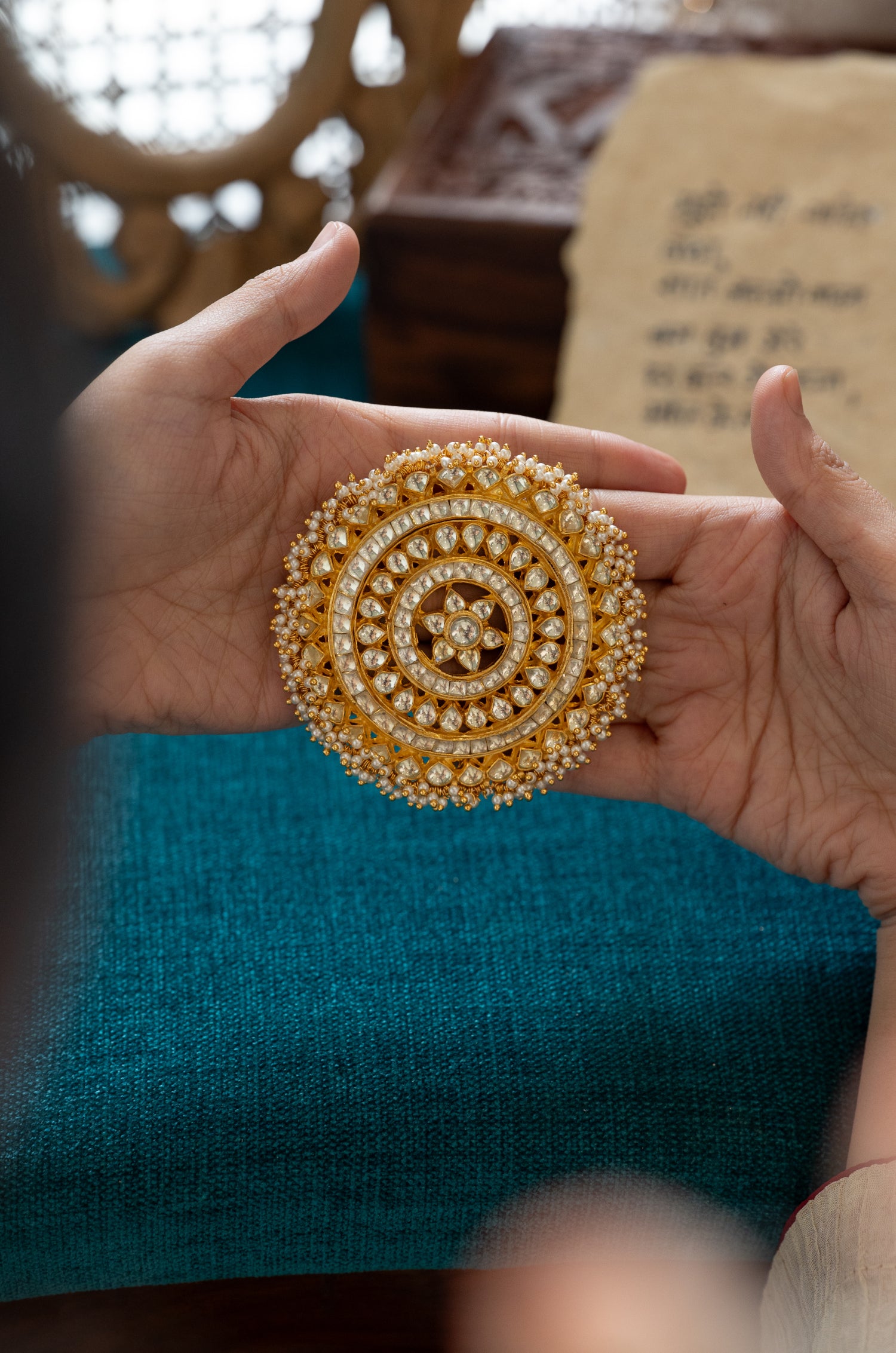 Jaghvi Kundan And Pearl Braid Pin