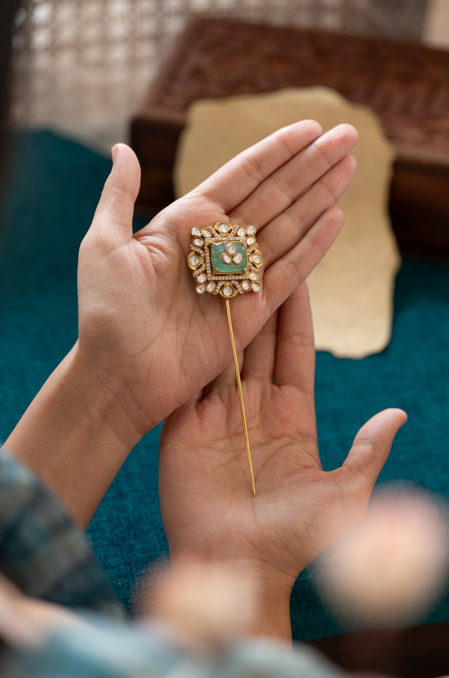 Irvi Mint Polki Braid Pin / Lapel Pin