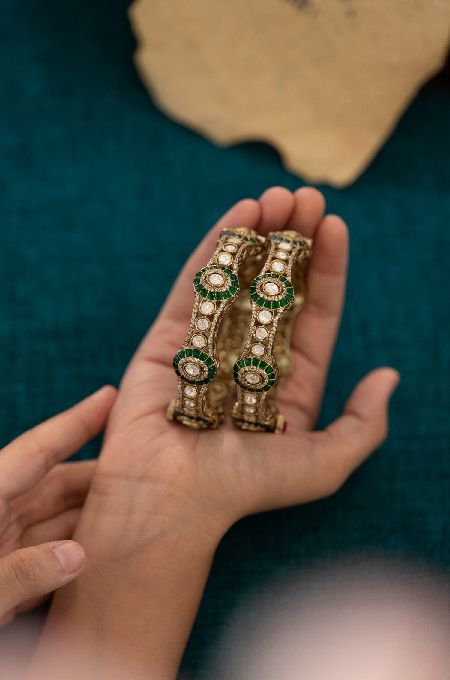 Keshvi Green Polki Bangles- Set of 2