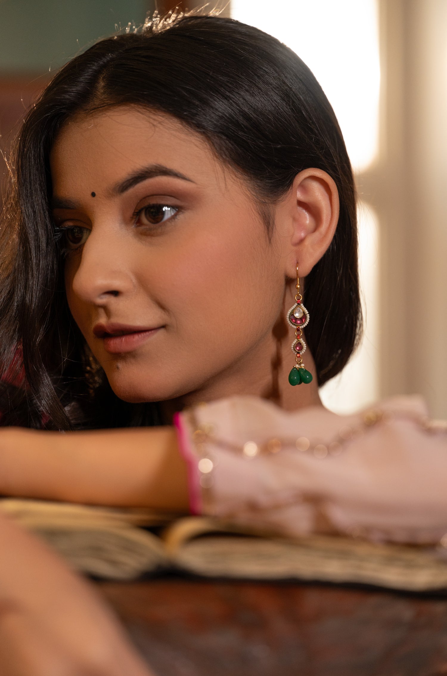Upasana Green Kundan Earrings