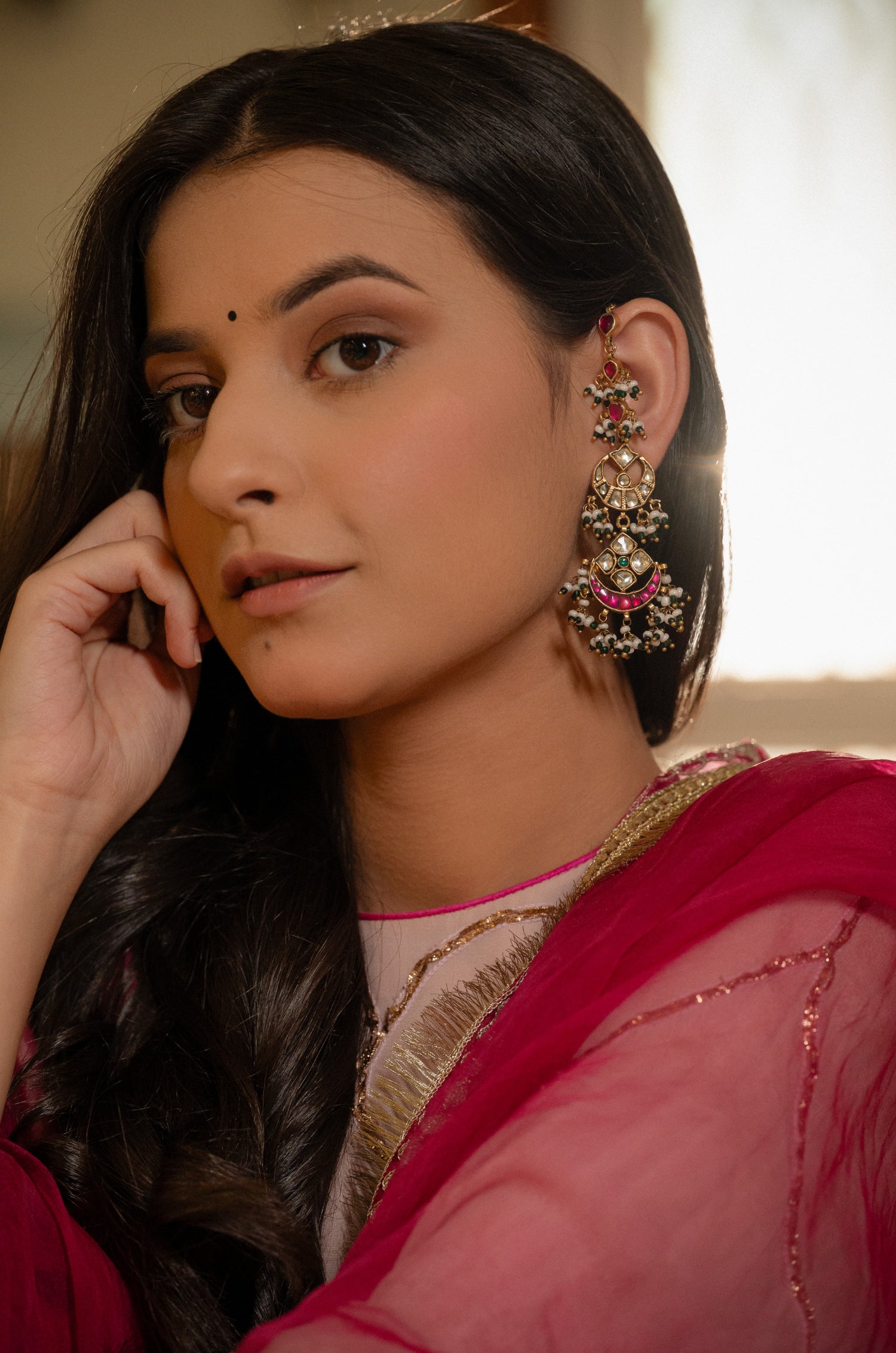 Vrutima Pink Kundan Earrings