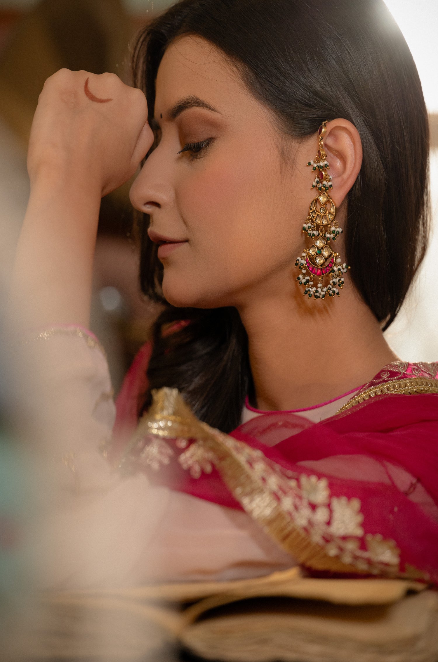 Vrutima Pink Kundan Earrings