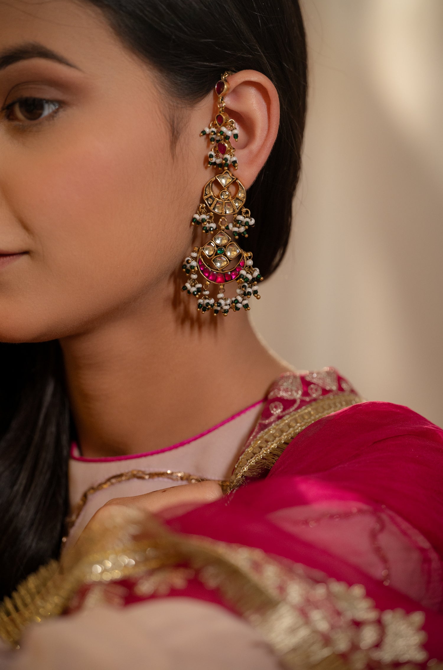 Vrutima Pink Kundan Earrings