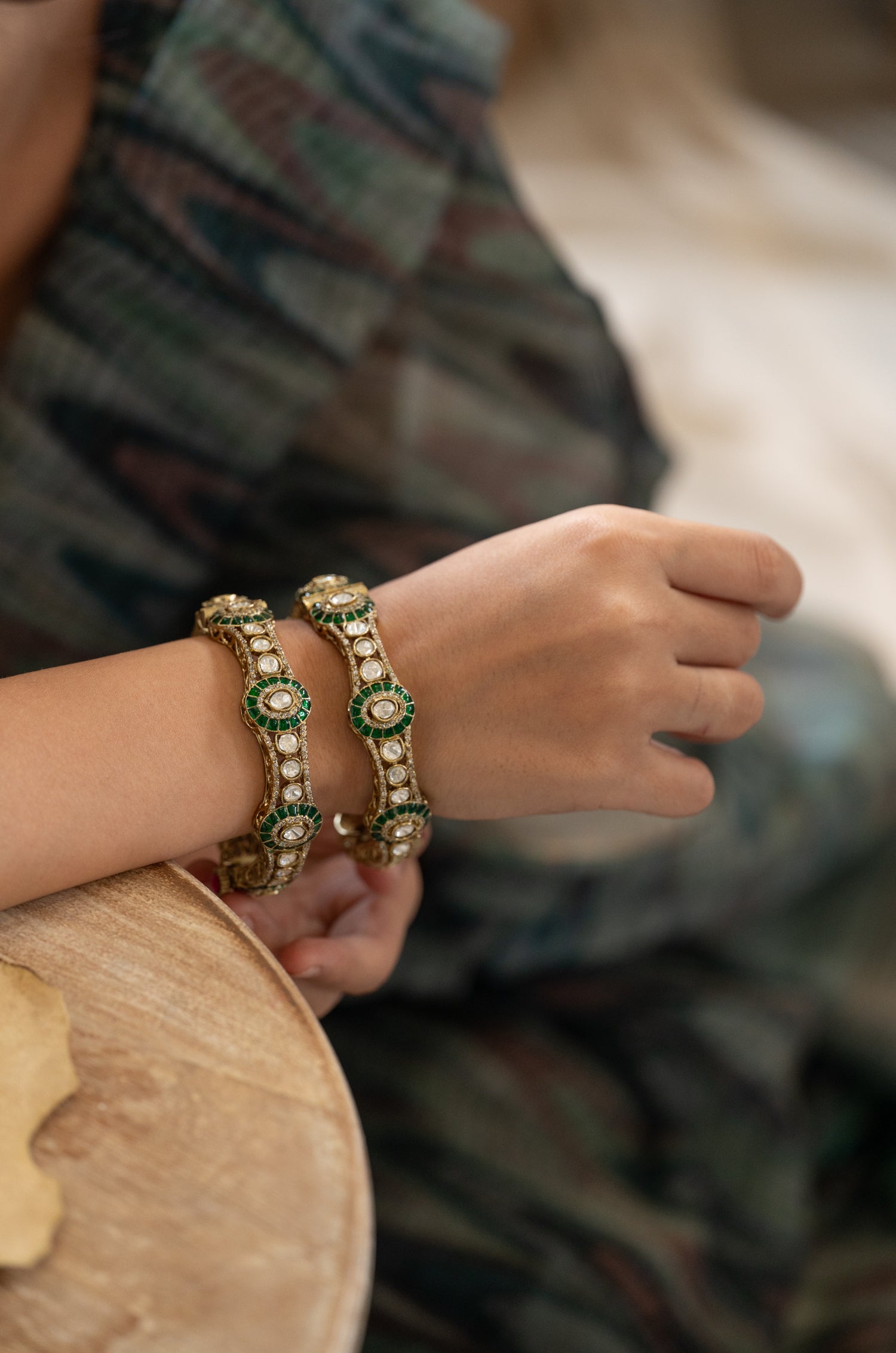 Keshvi Green Polki Bangles- Set of 2