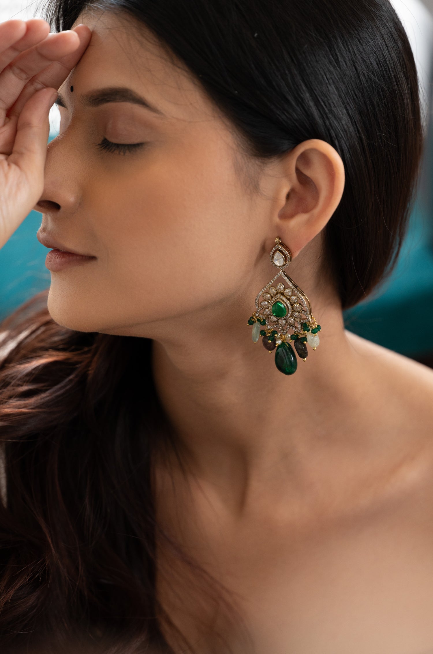 Uma Green Polki Earrings