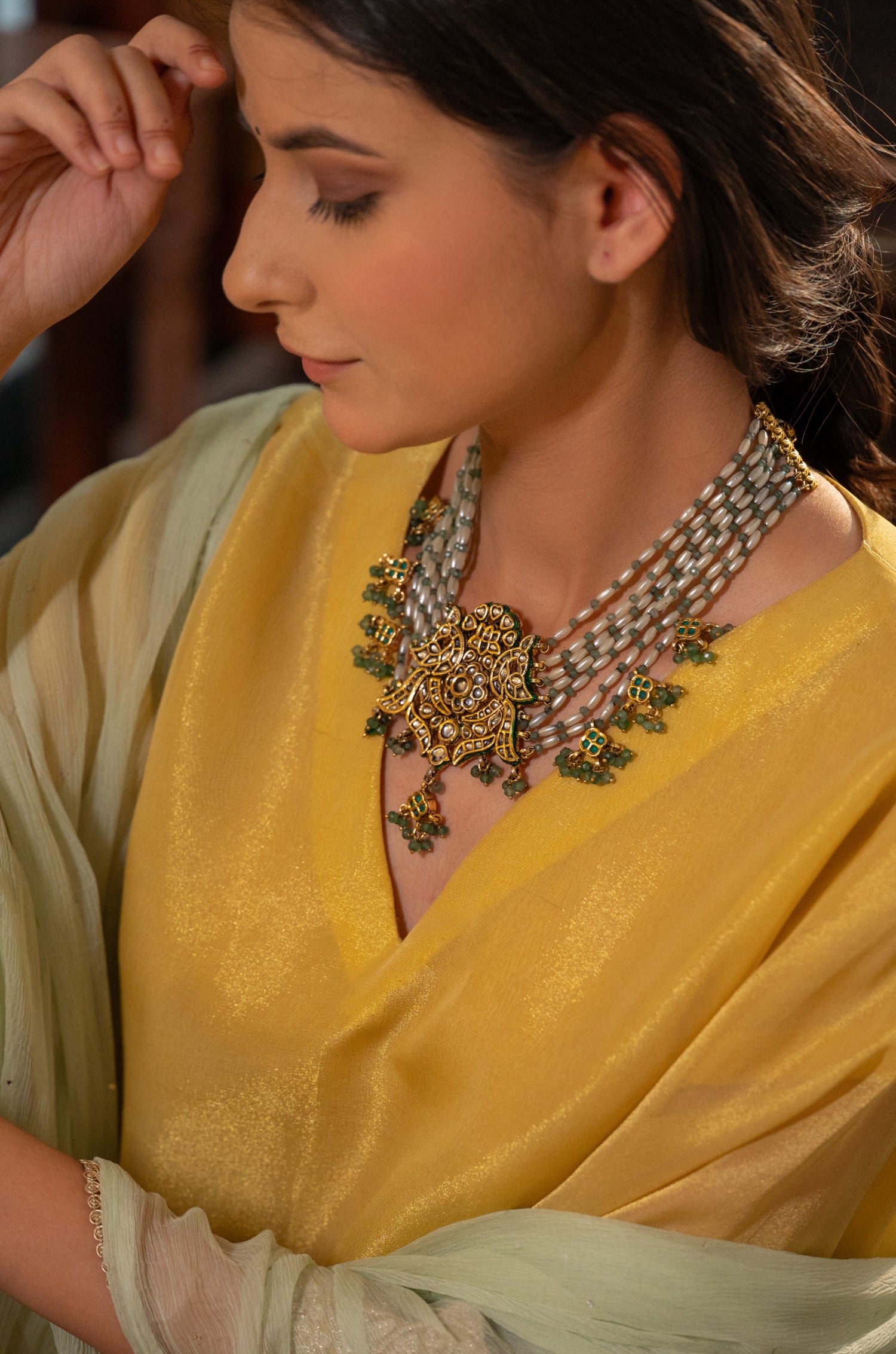 Sumedha Mint Kundan Necklace