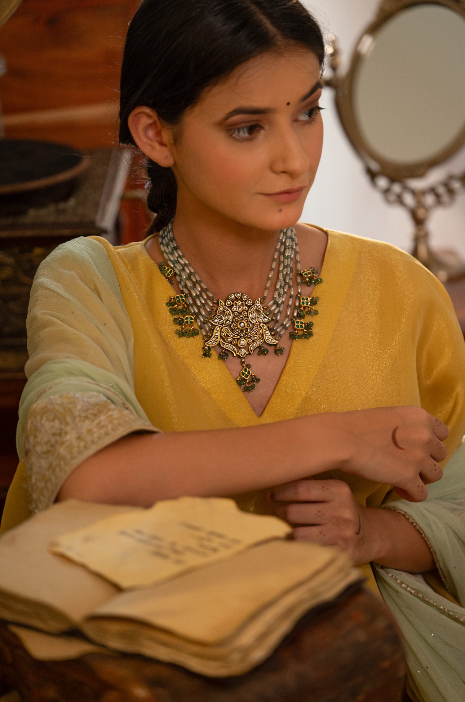 Sumedha Mint Kundan Necklace