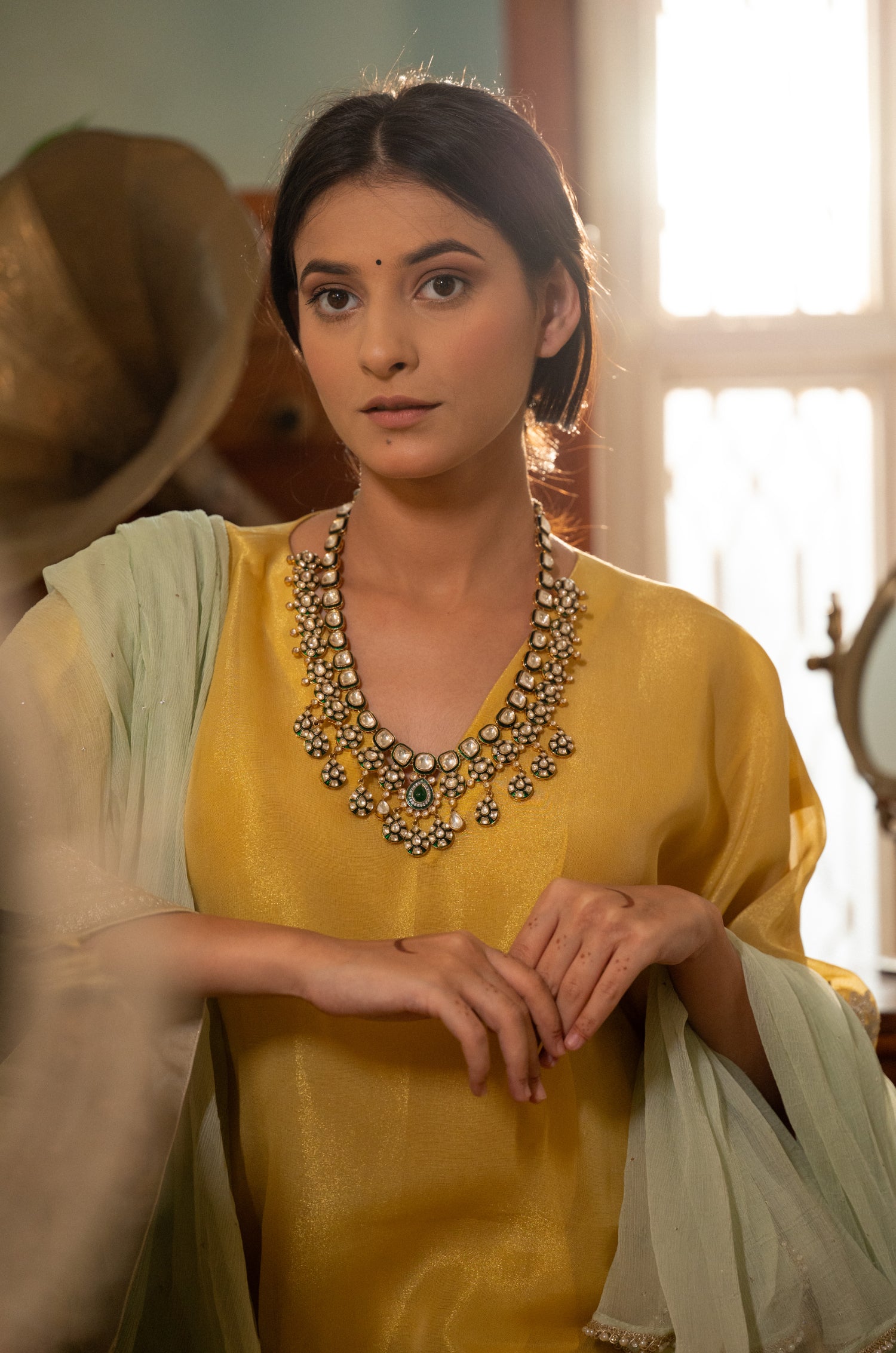 Gurvinder Green Polki Necklace Set