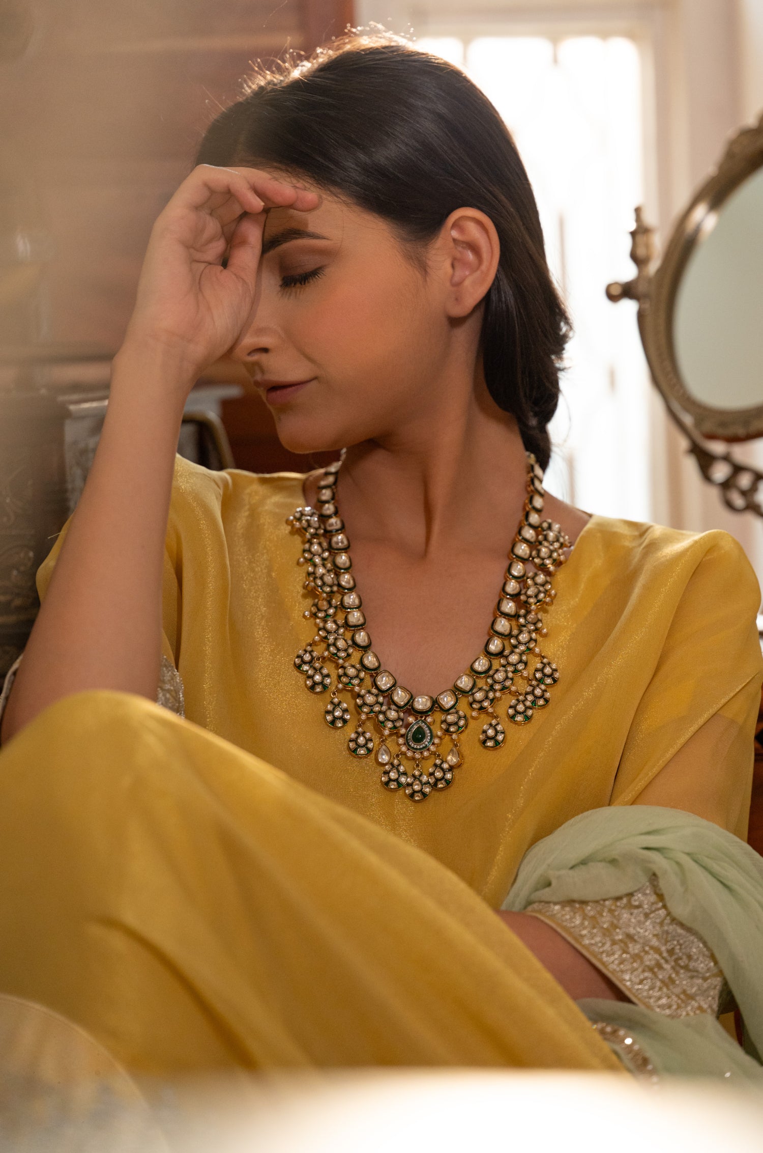 Gurvinder Green Polki Necklace Set