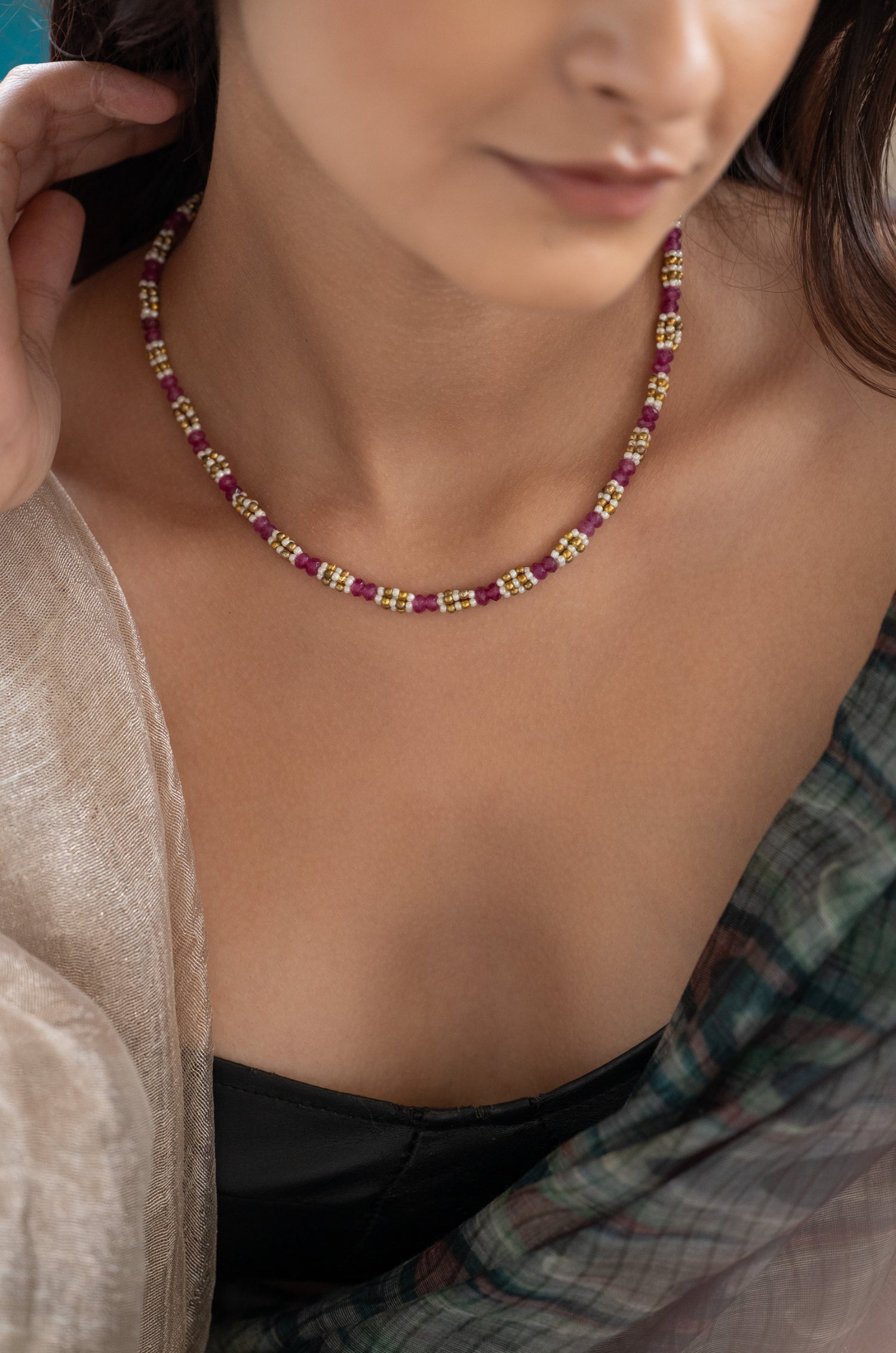 Noor Pink Beaded Necklace