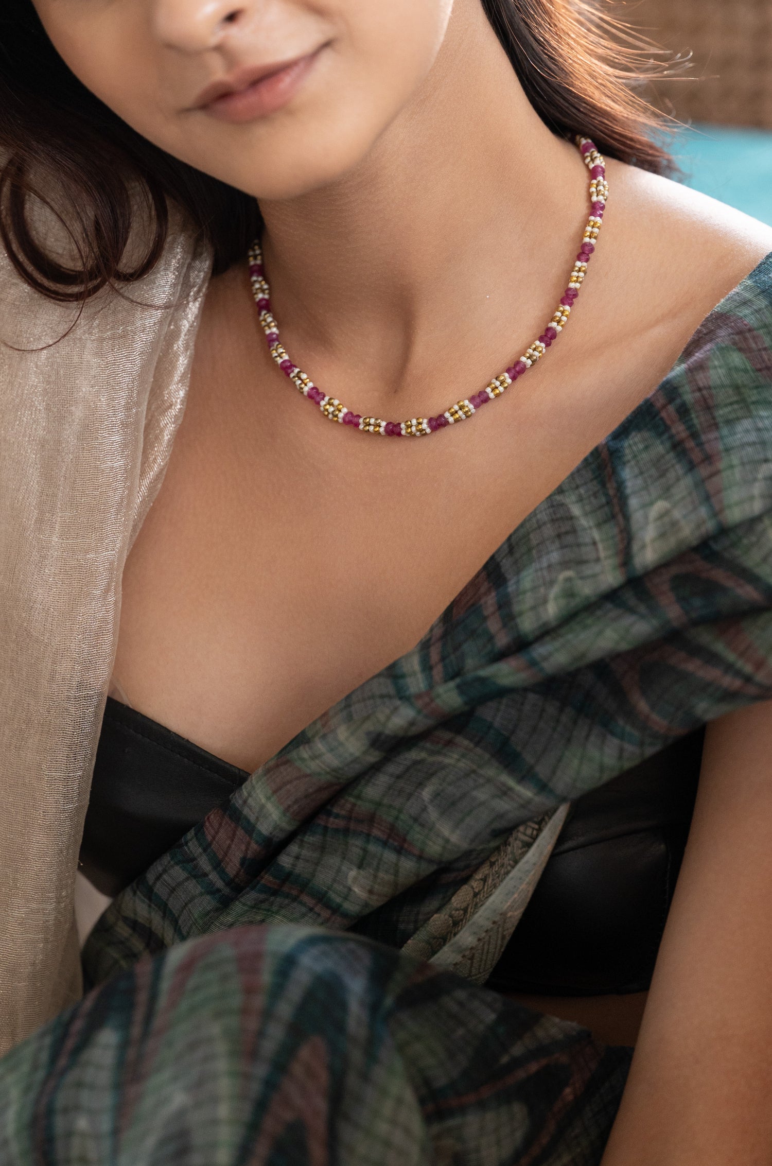 Noor Pink Beaded Necklace