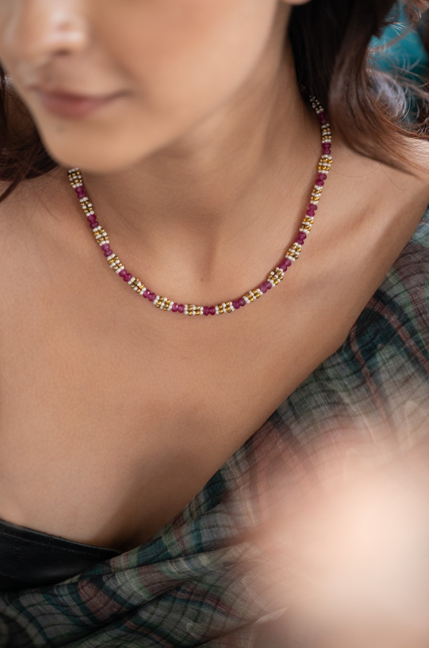 Noor Pink Beaded Necklace