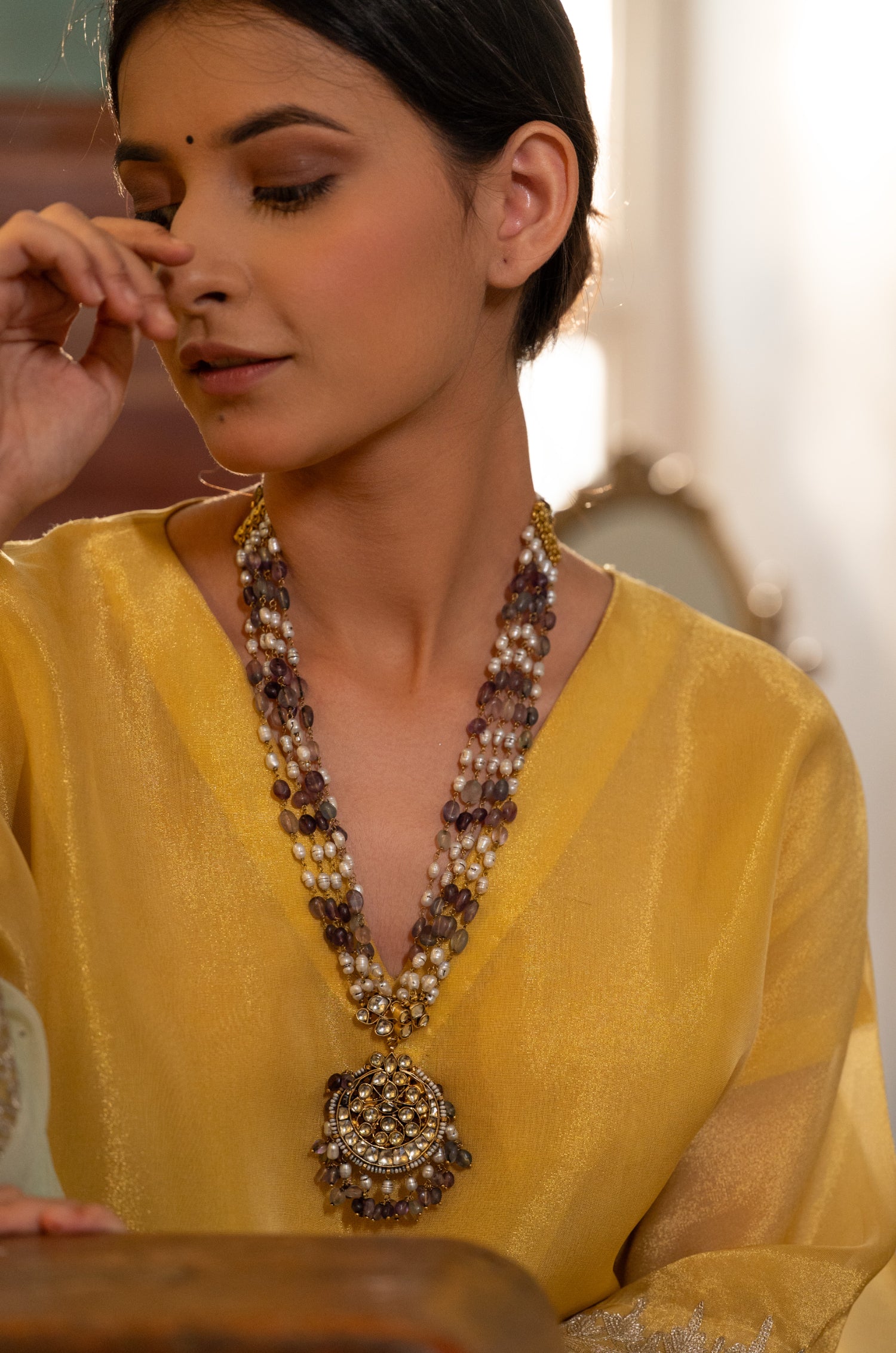 Sukhan Kundan Purple Necklace