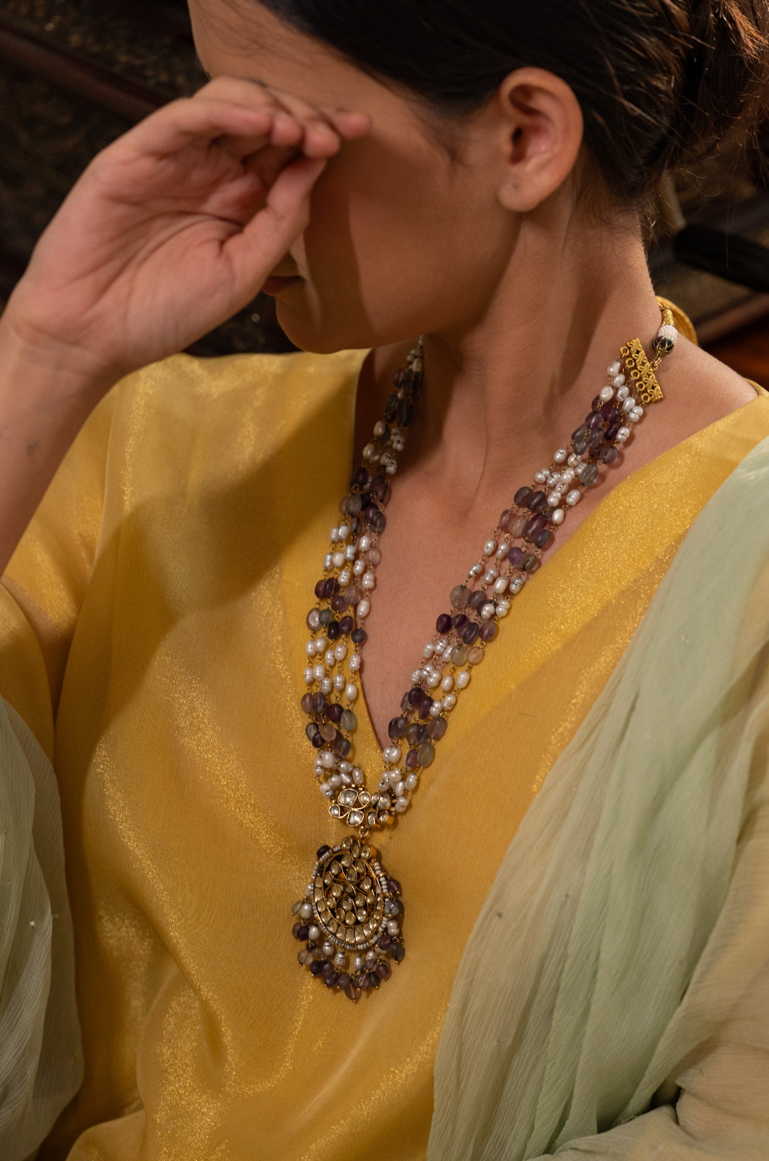 Sukhan Kundan Purple Necklace