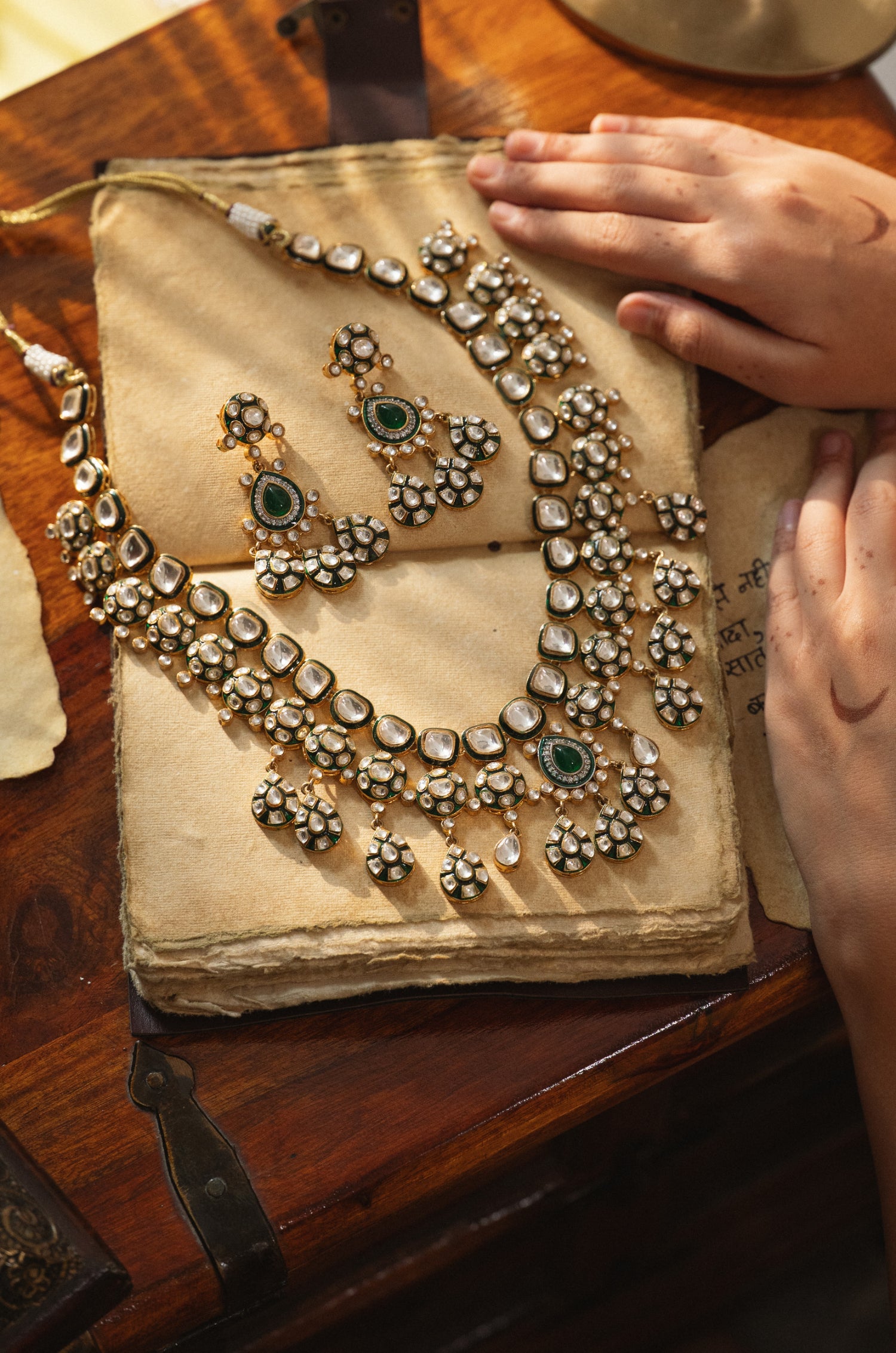 Gurvinder Green Polki Necklace Set