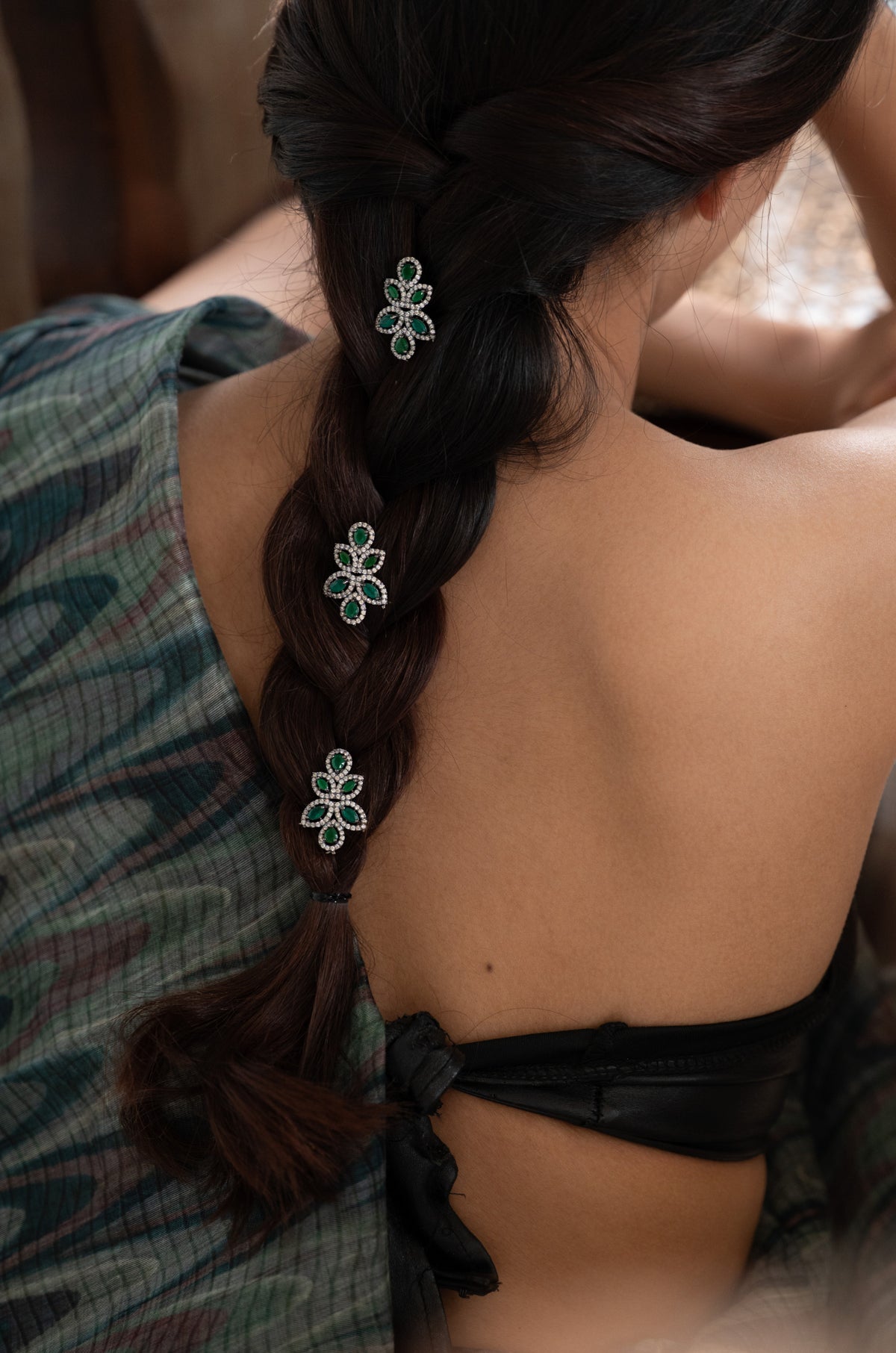 Kavi Green Braid Pin - Set of 3