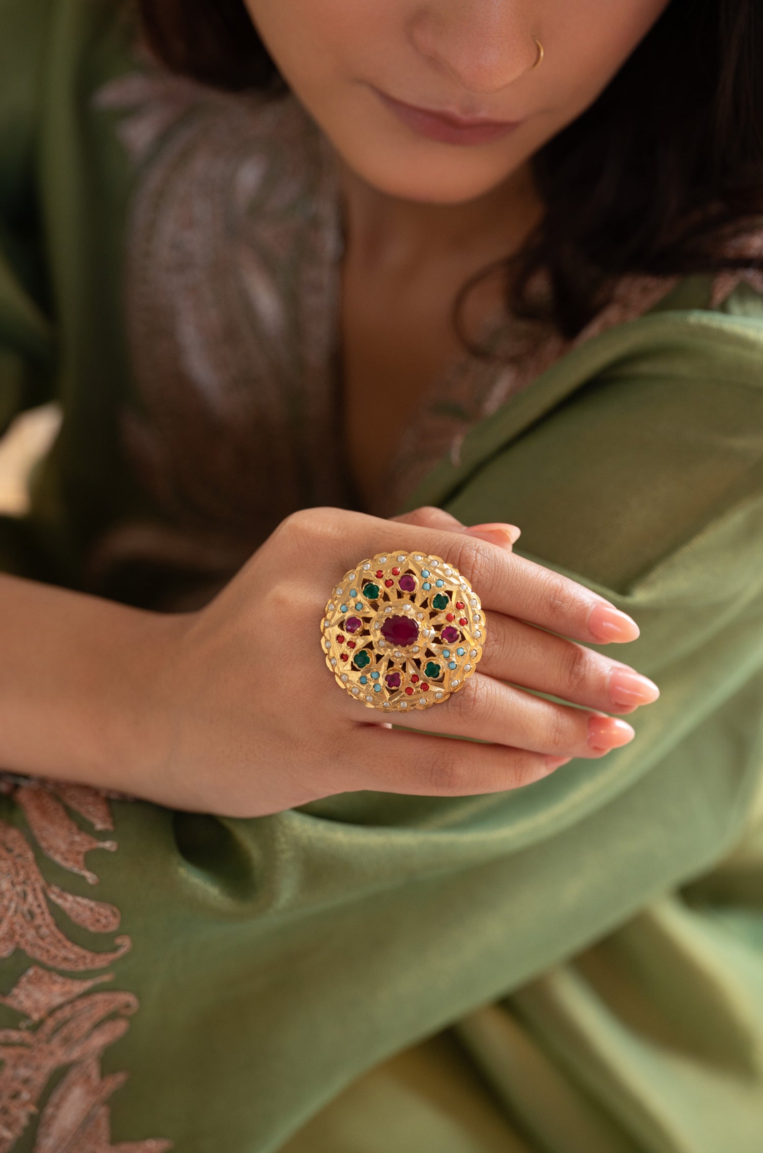 Astrid Multicolored Jadau Ring