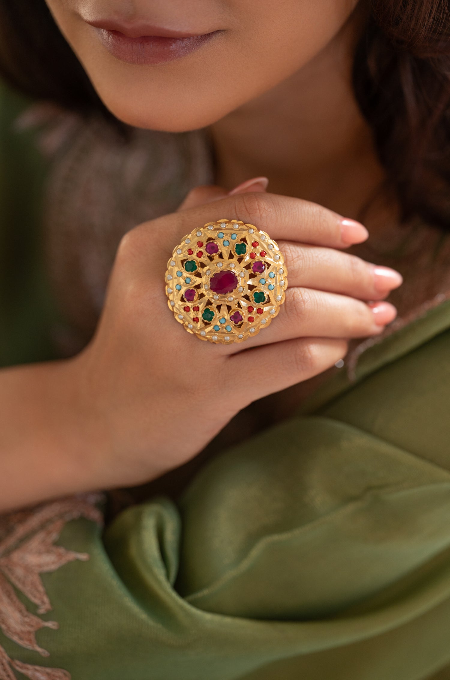 Astrid Multicolored Jadau Ring