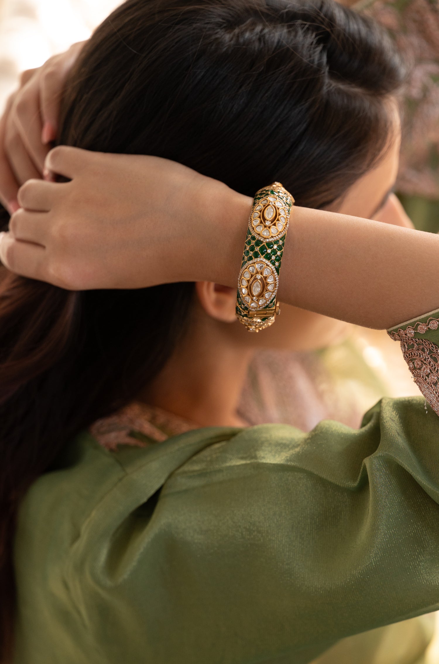 Siddhi Green Victorian Polki Bangle