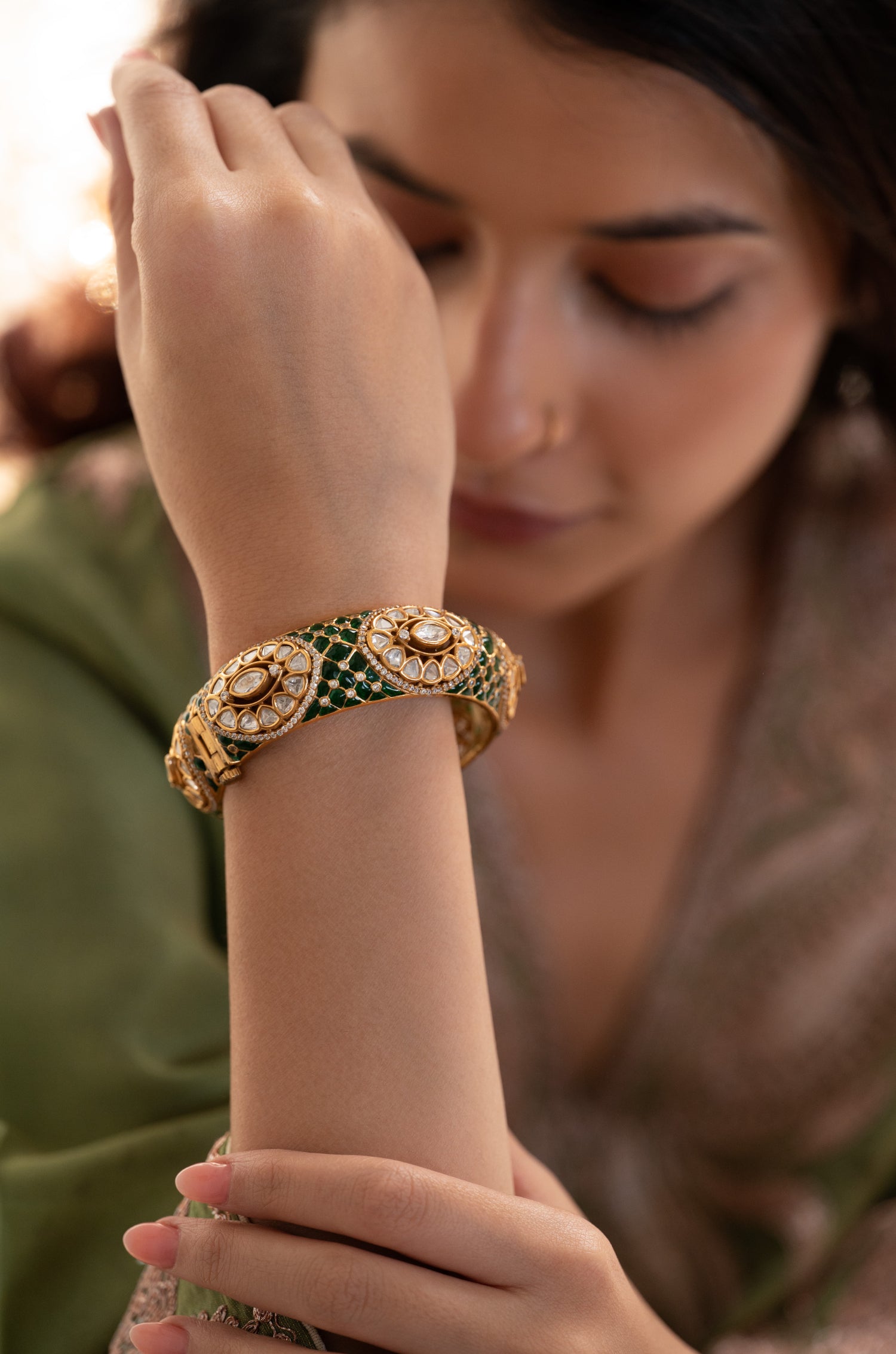 Siddhi Green Victorian Polki Bangle