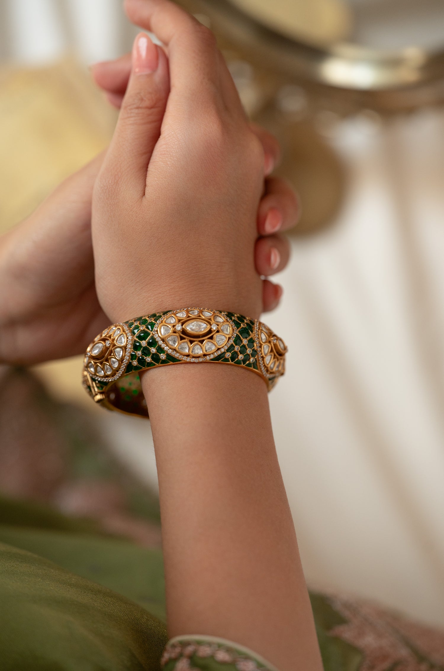 Siddhi Green Victorian Polki Bangle