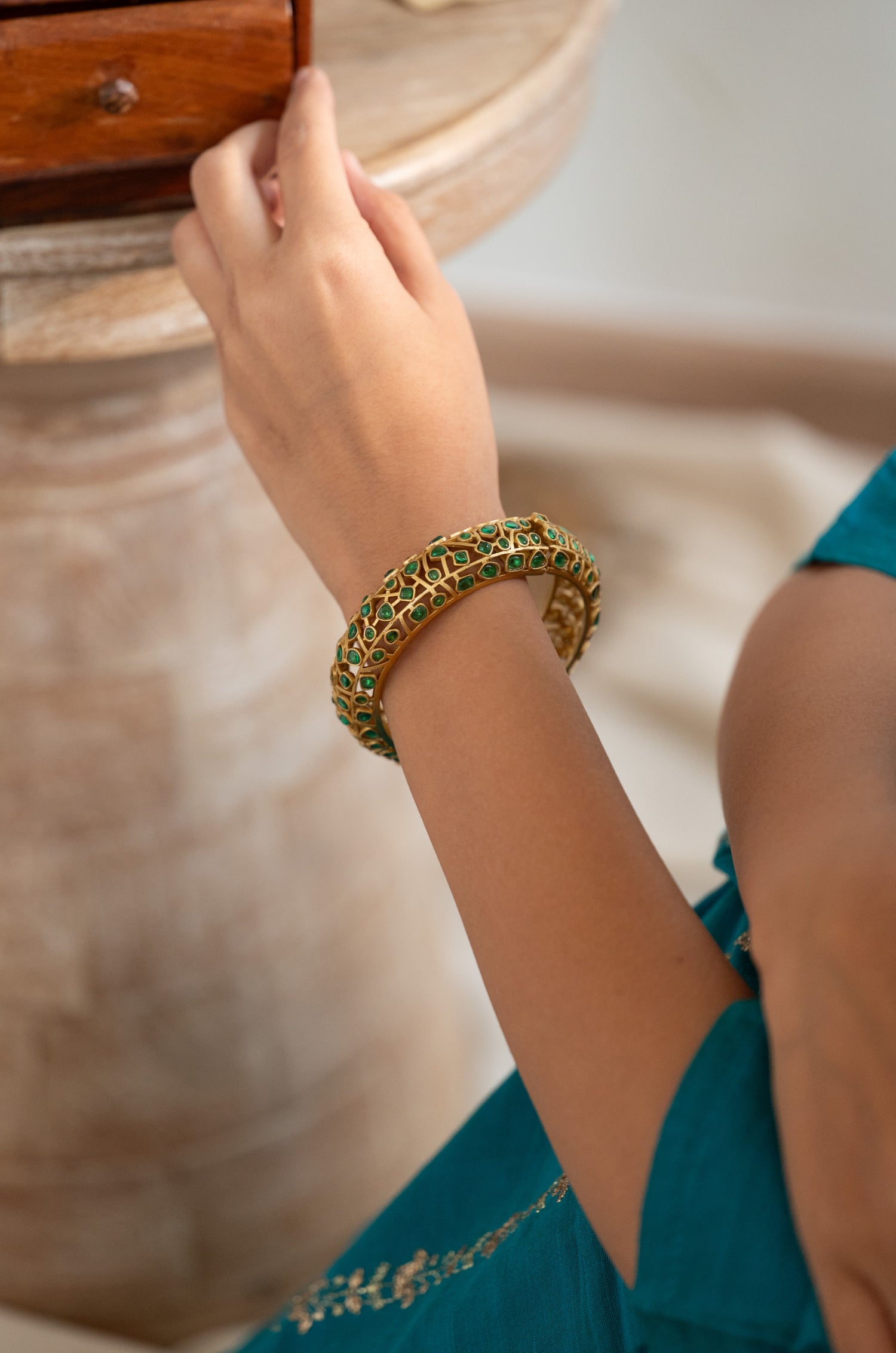 Anjana Green Polki Bangle
