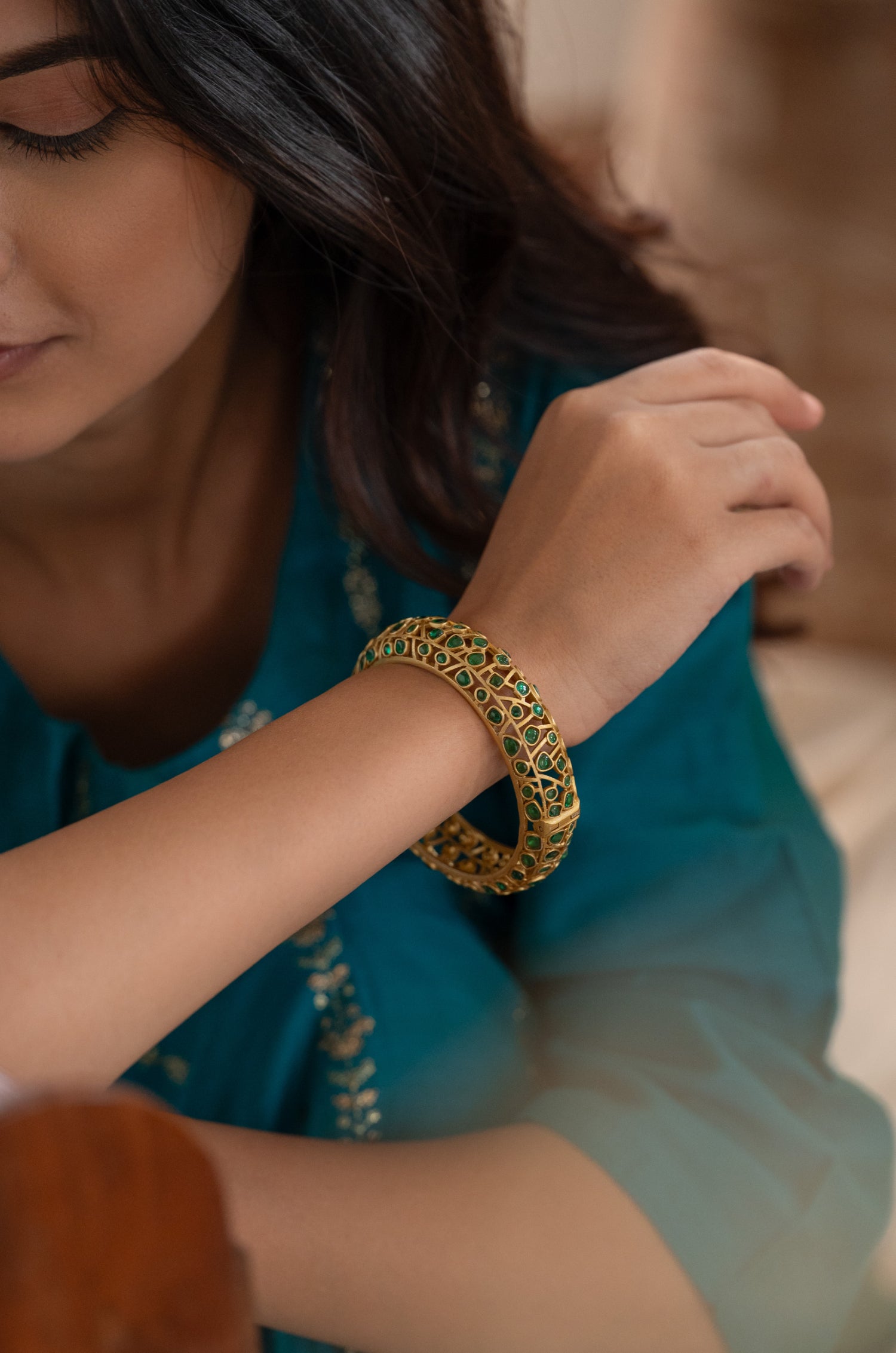 Anjana Green Polki Bangle