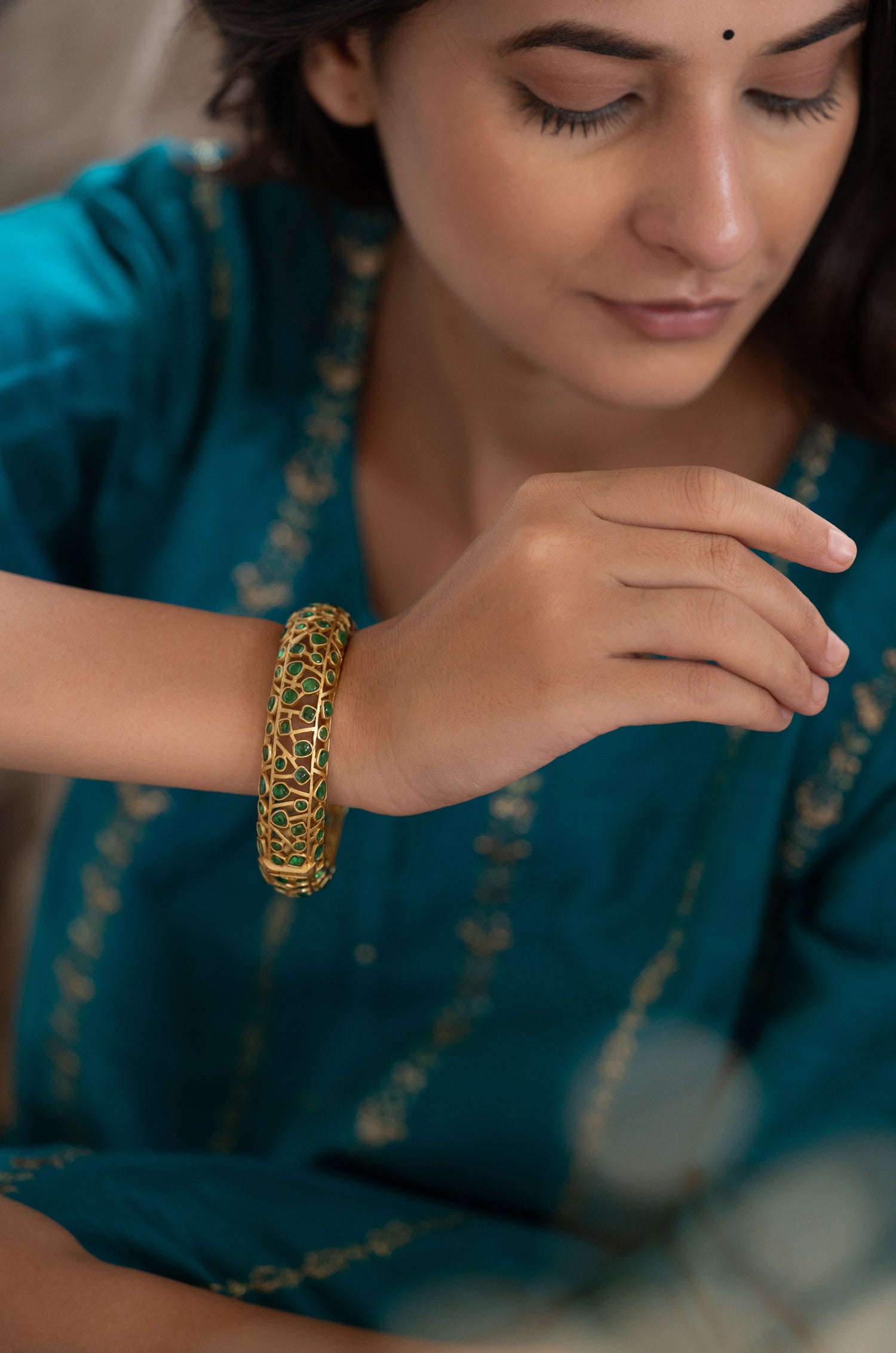 Anjana Green Polki Bangle