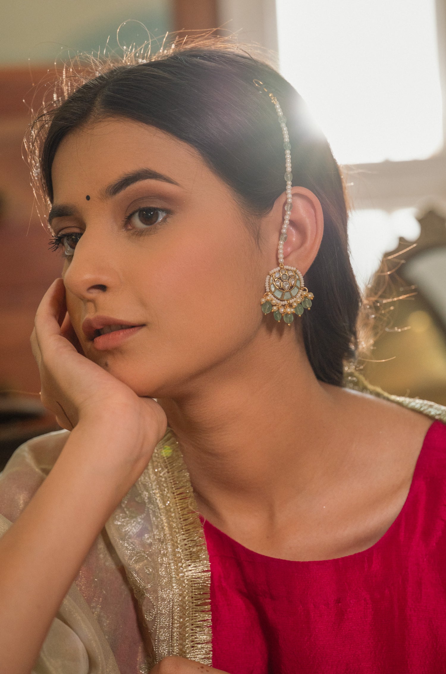 Gauri Mint Kundan Earrings