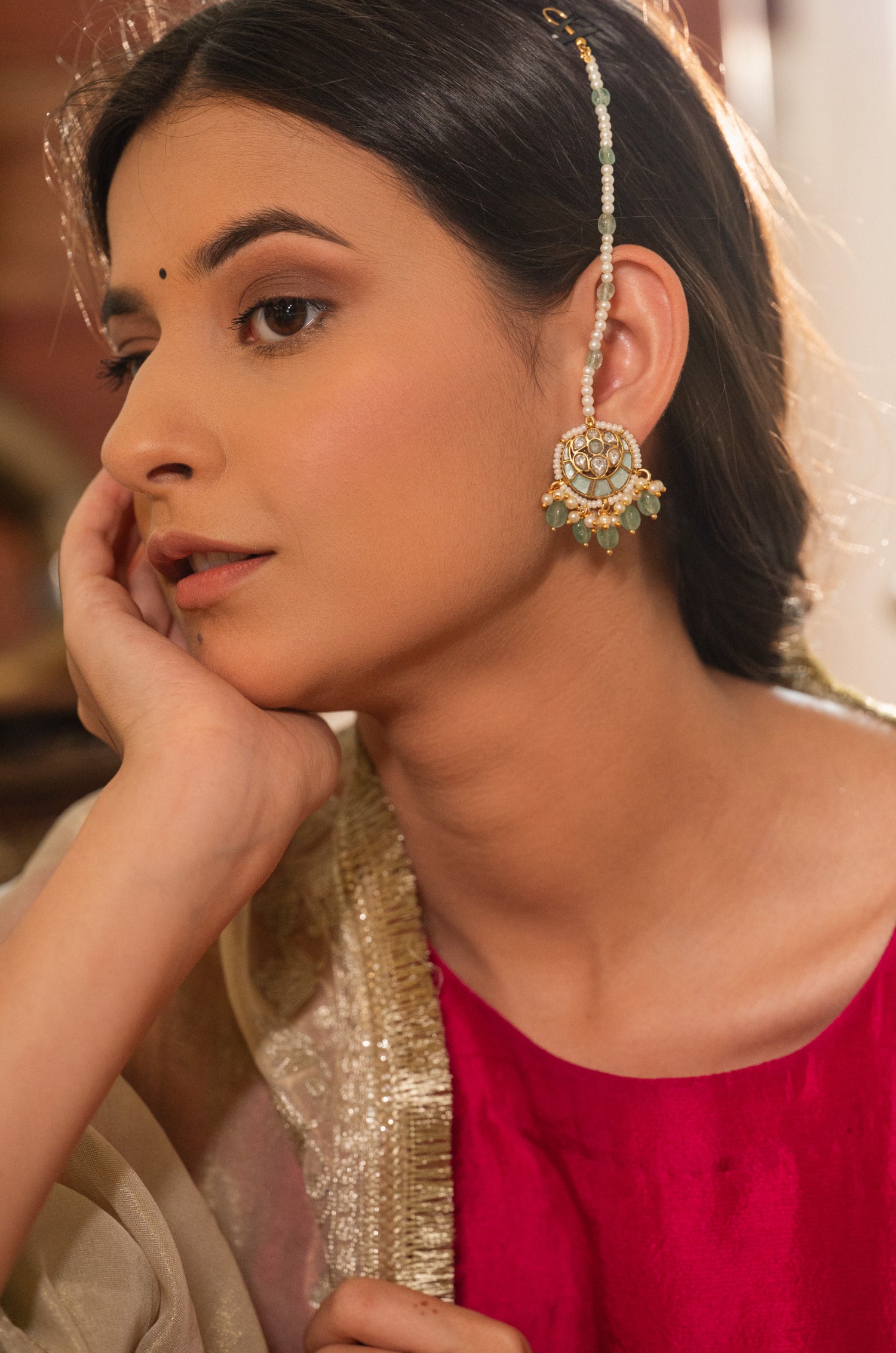 Gauri Mint Kundan Earrings
