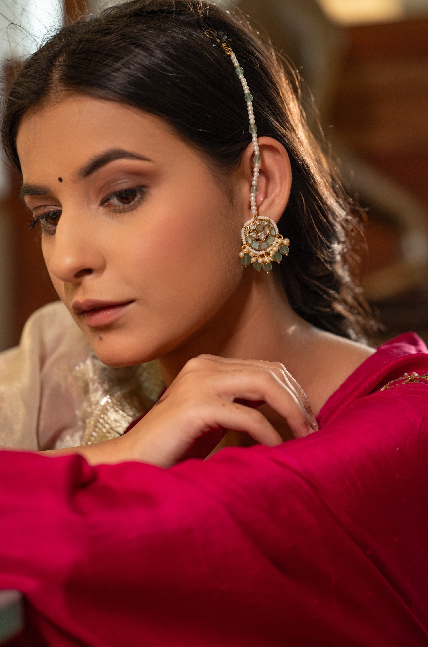 Gauri Mint Kundan Earrings