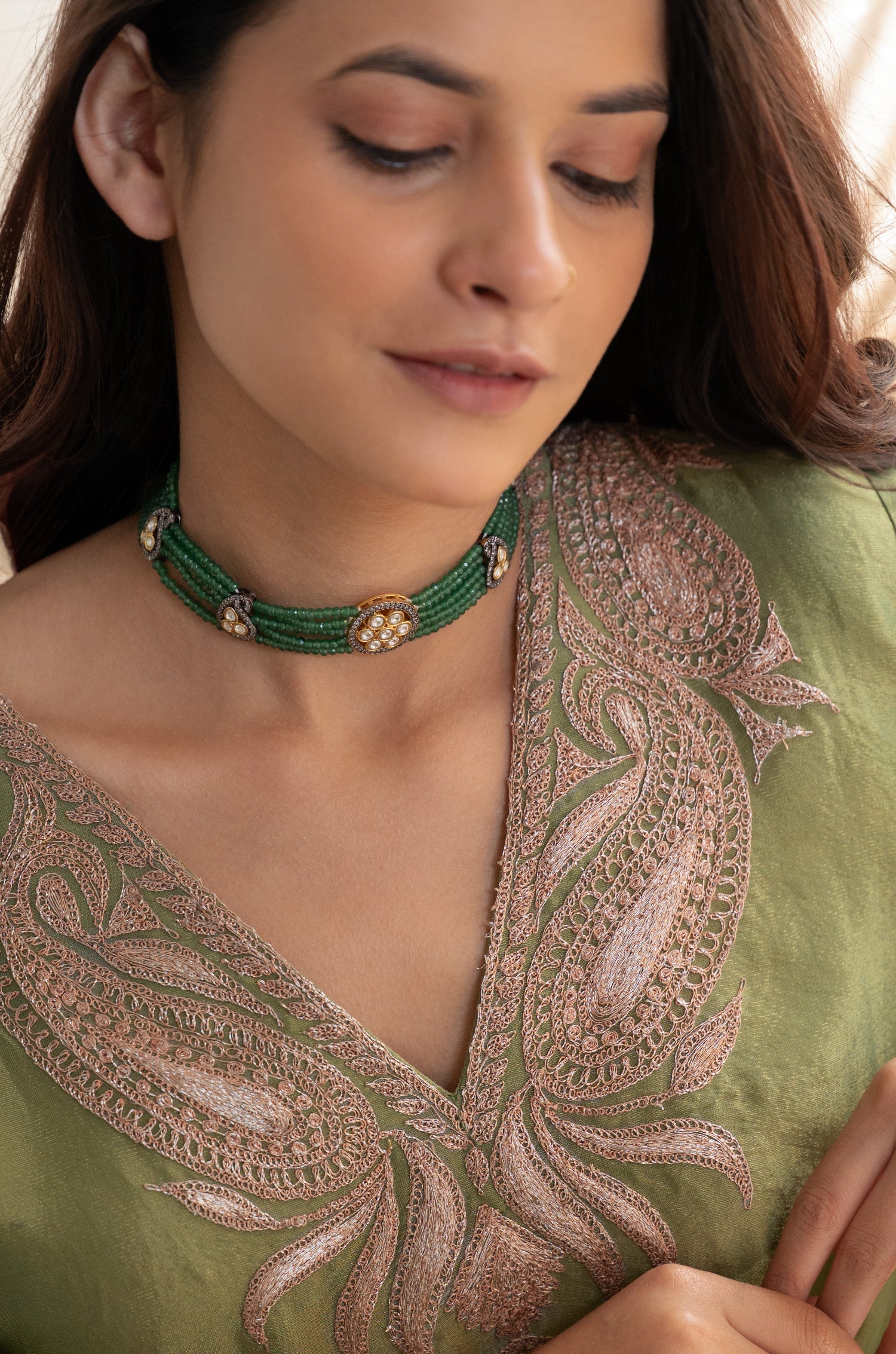 Liana Green Polki Choker Necklace