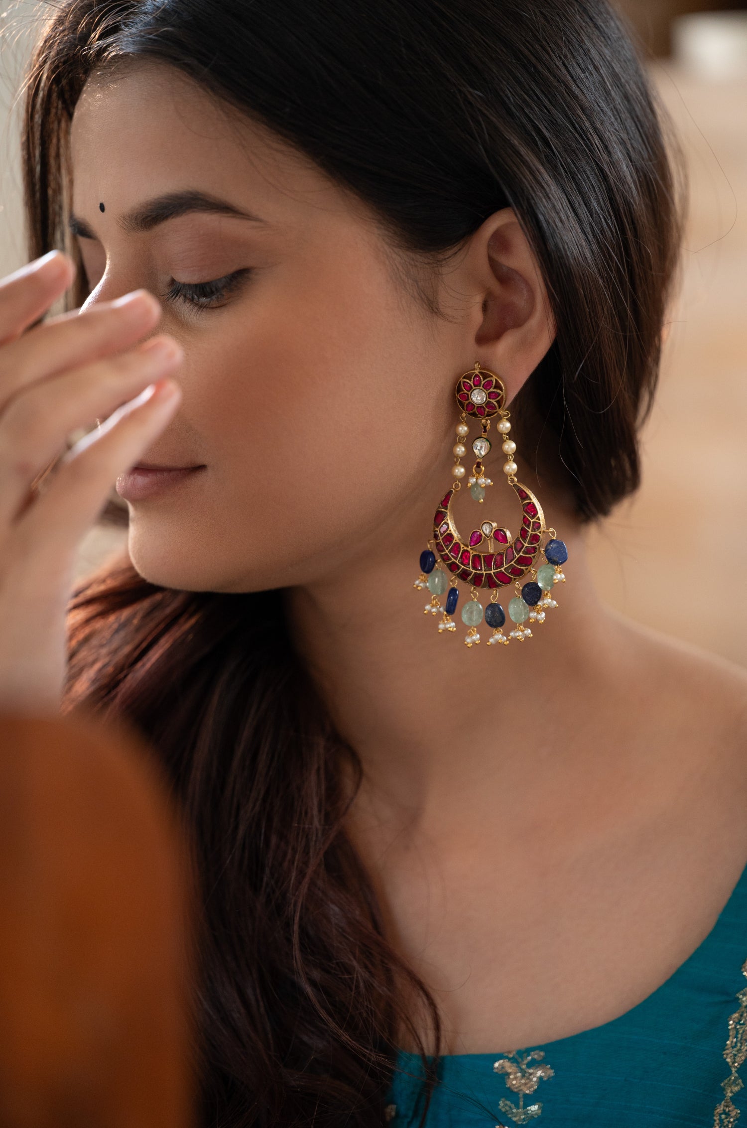 Rubina Kundan Chandbali Earrings