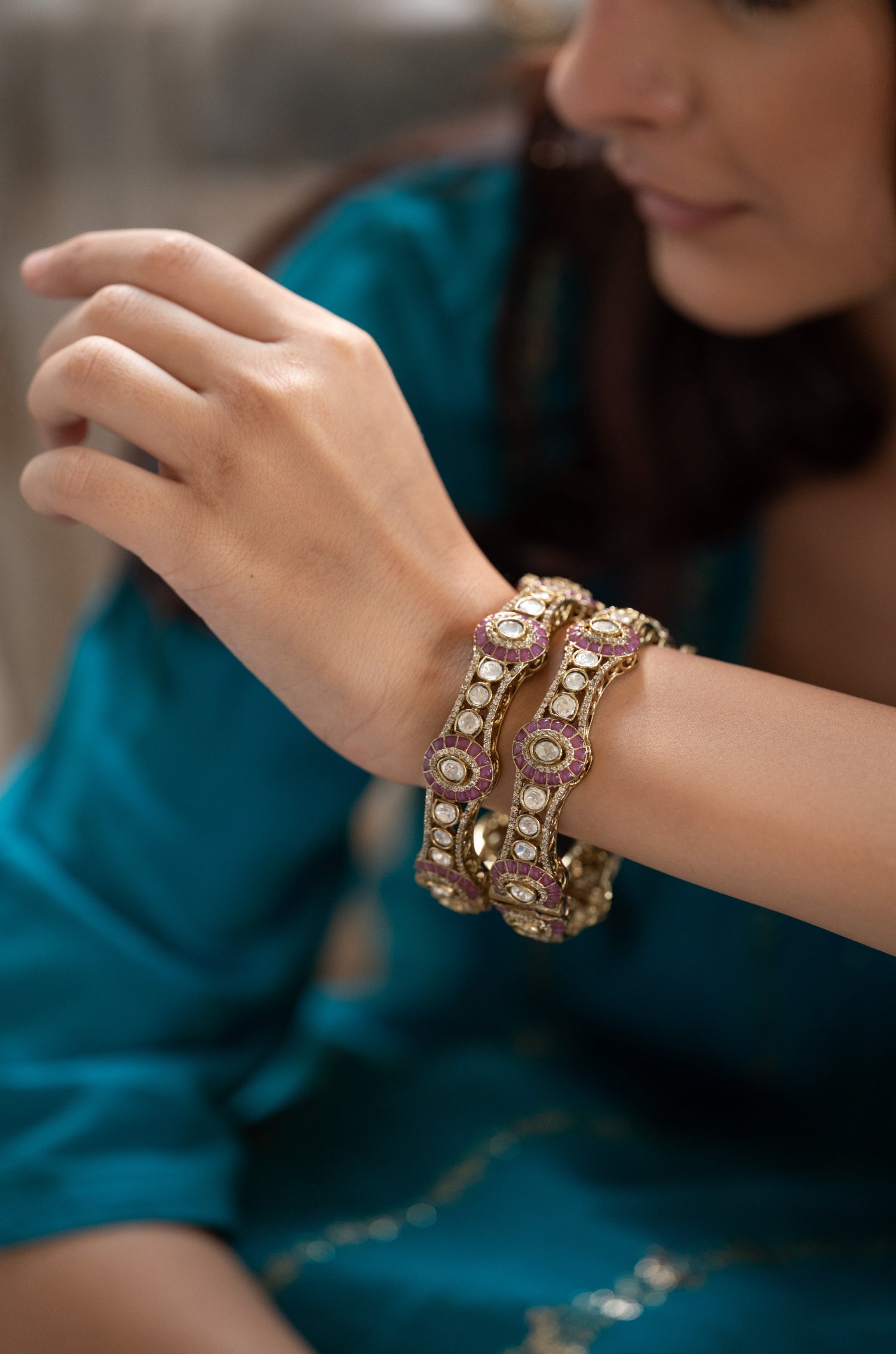 Keshvi Red Polki Bangles- Set of 2