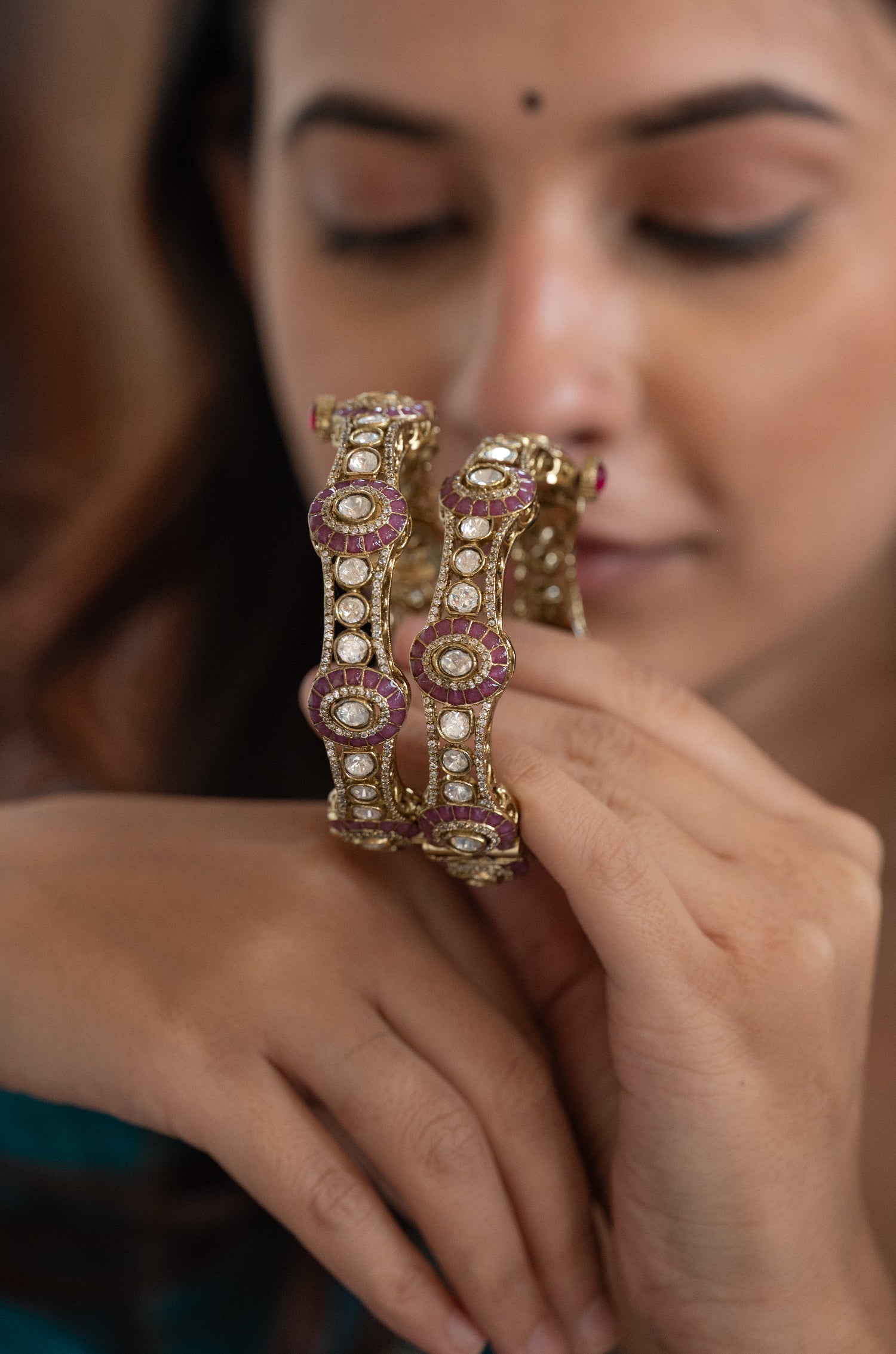 Keshvi Red Polki Bangles- Set of 2