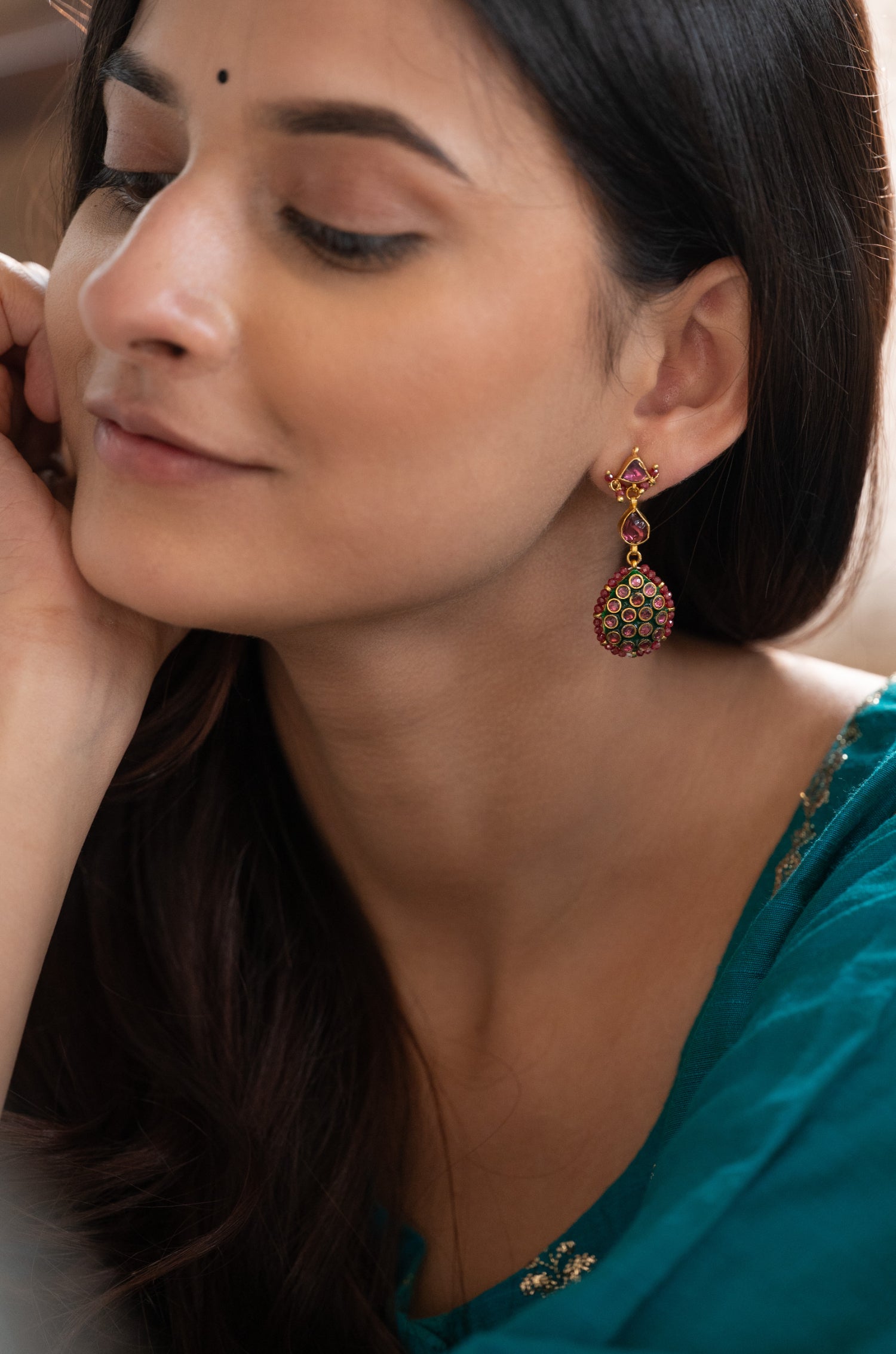 Madhavi Ruby Kundan Drop Earrings