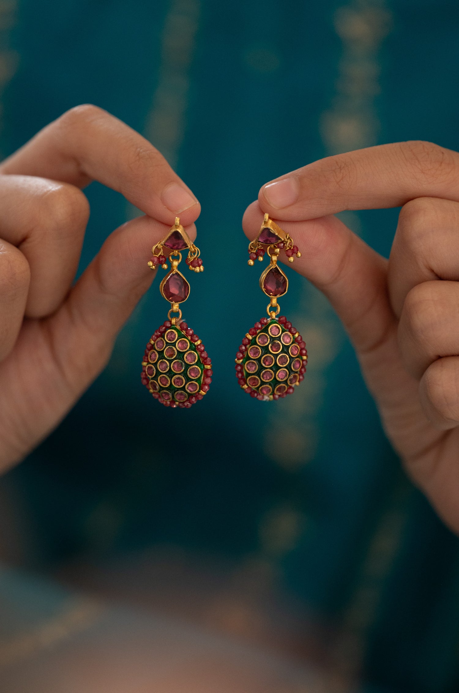 Madhavi Ruby Kundan Drop Earrings