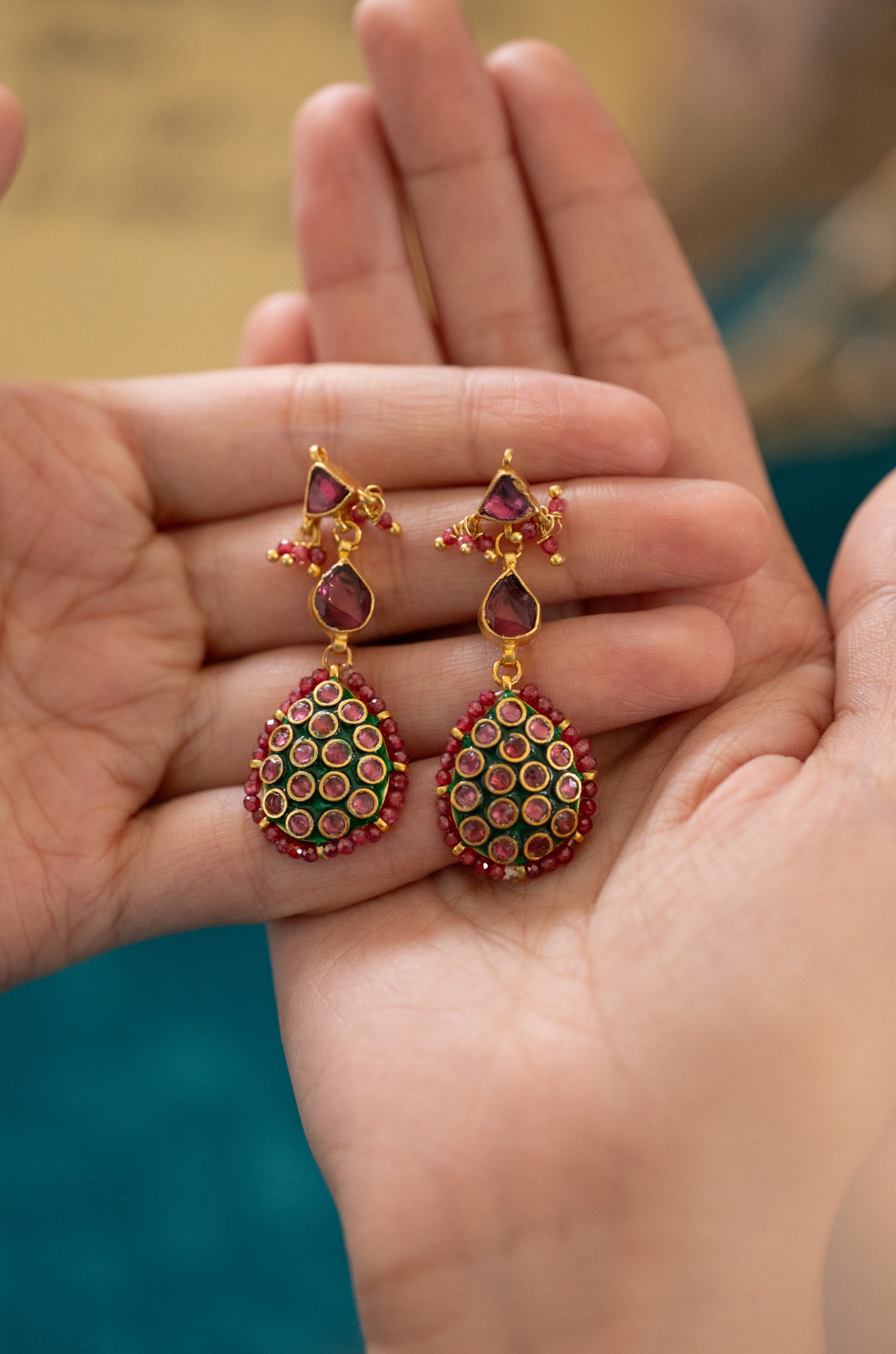 Madhavi Ruby Kundan Drop Earrings